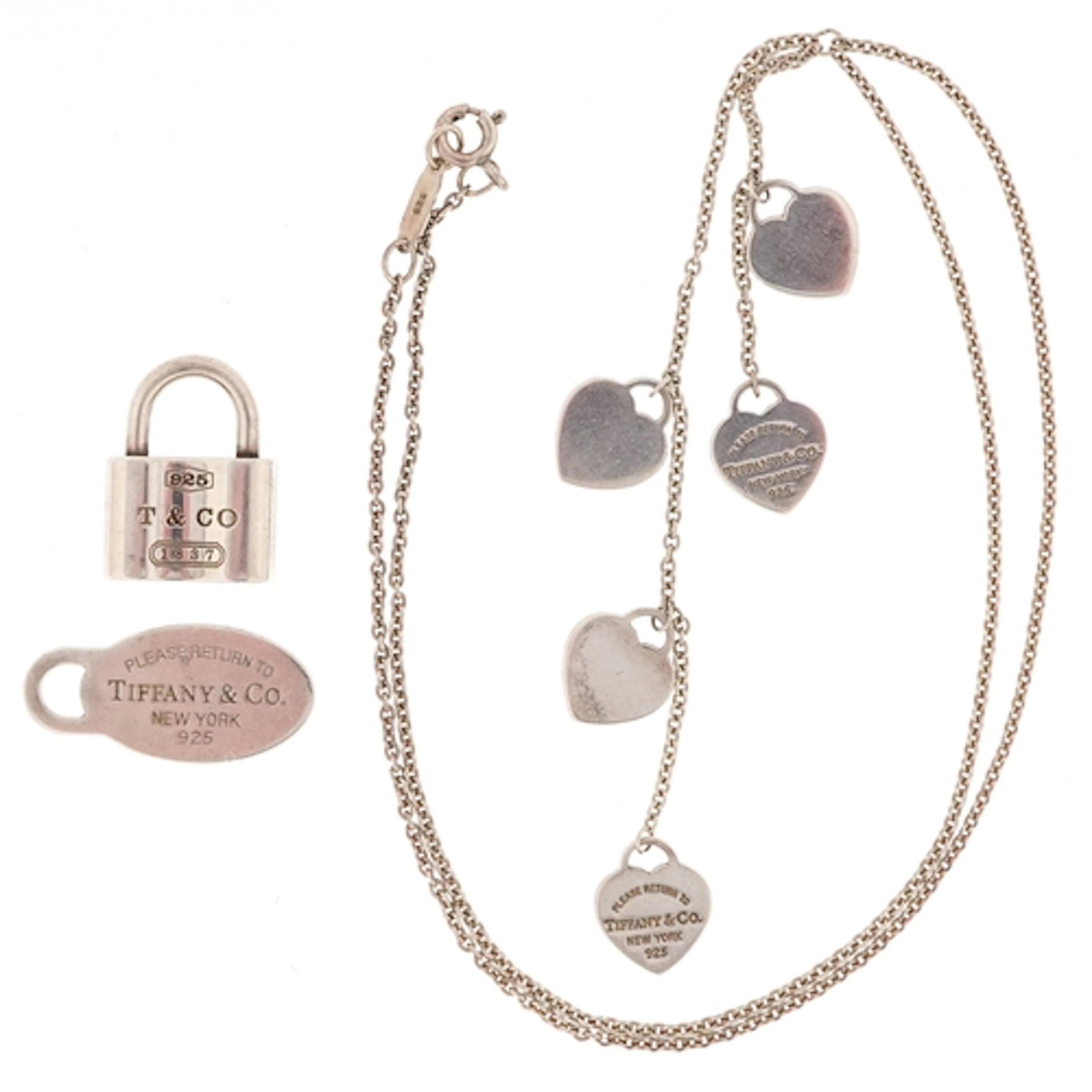 Tiffany & Co., silver jewellery comprising love heart neckla...