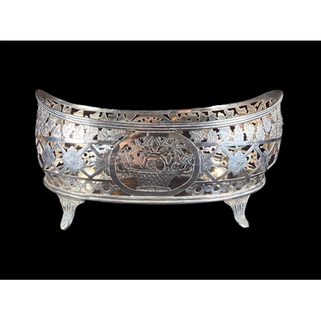A 19th century Dutch oval silver basket on four feet pierced...