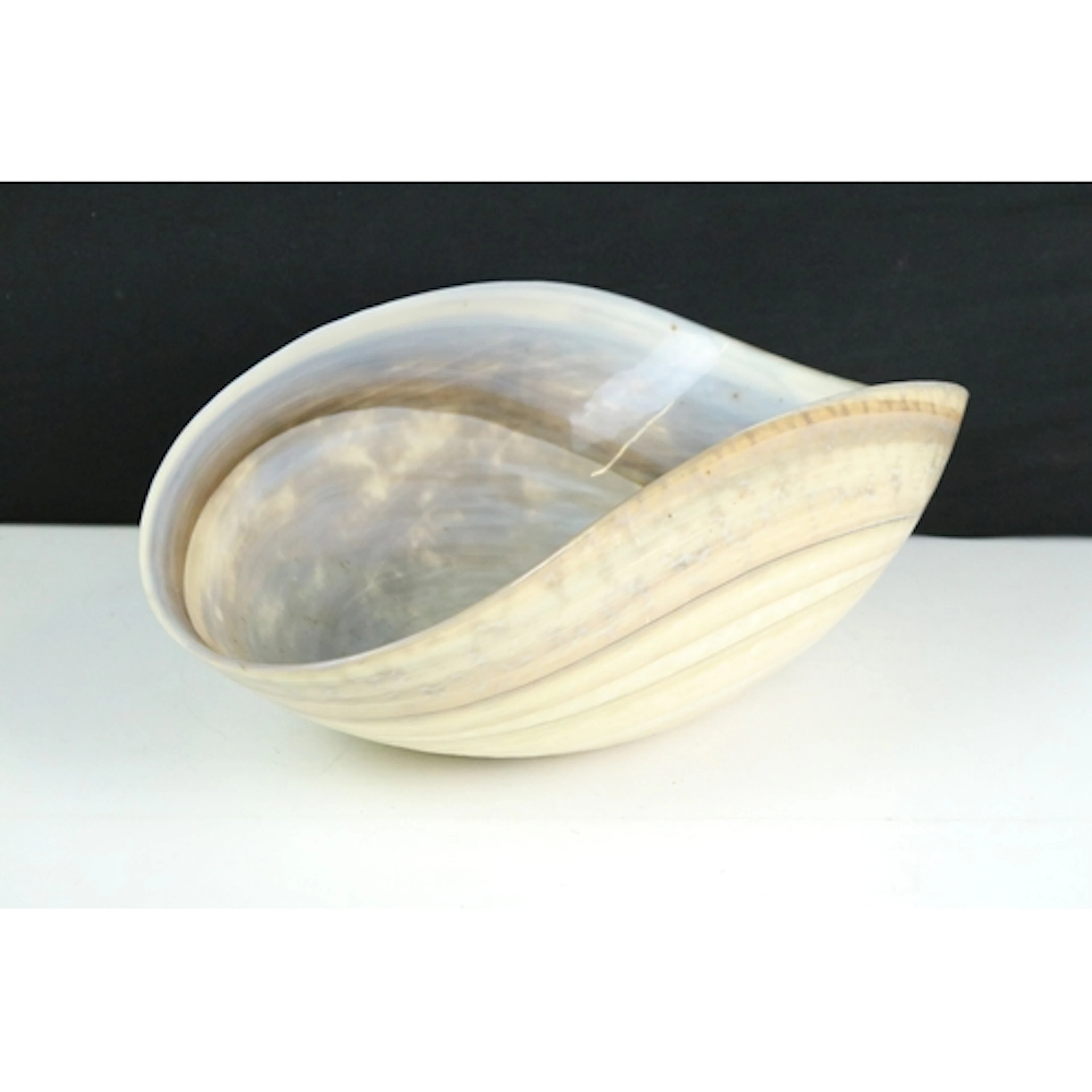 Murano glass bowl of organic oval form having a beige and gr...