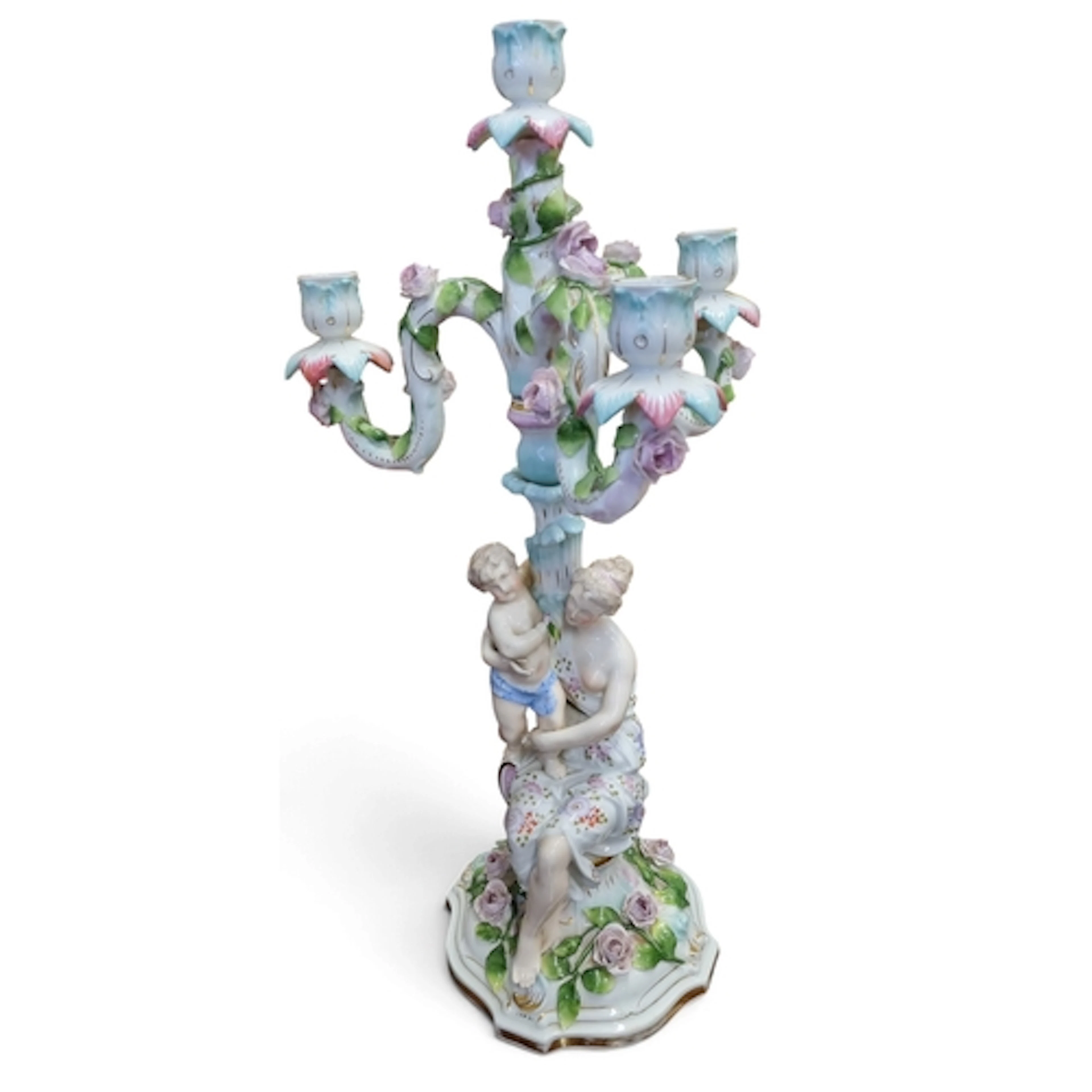 A really good German Porcelain centre Candelabra depicting a...