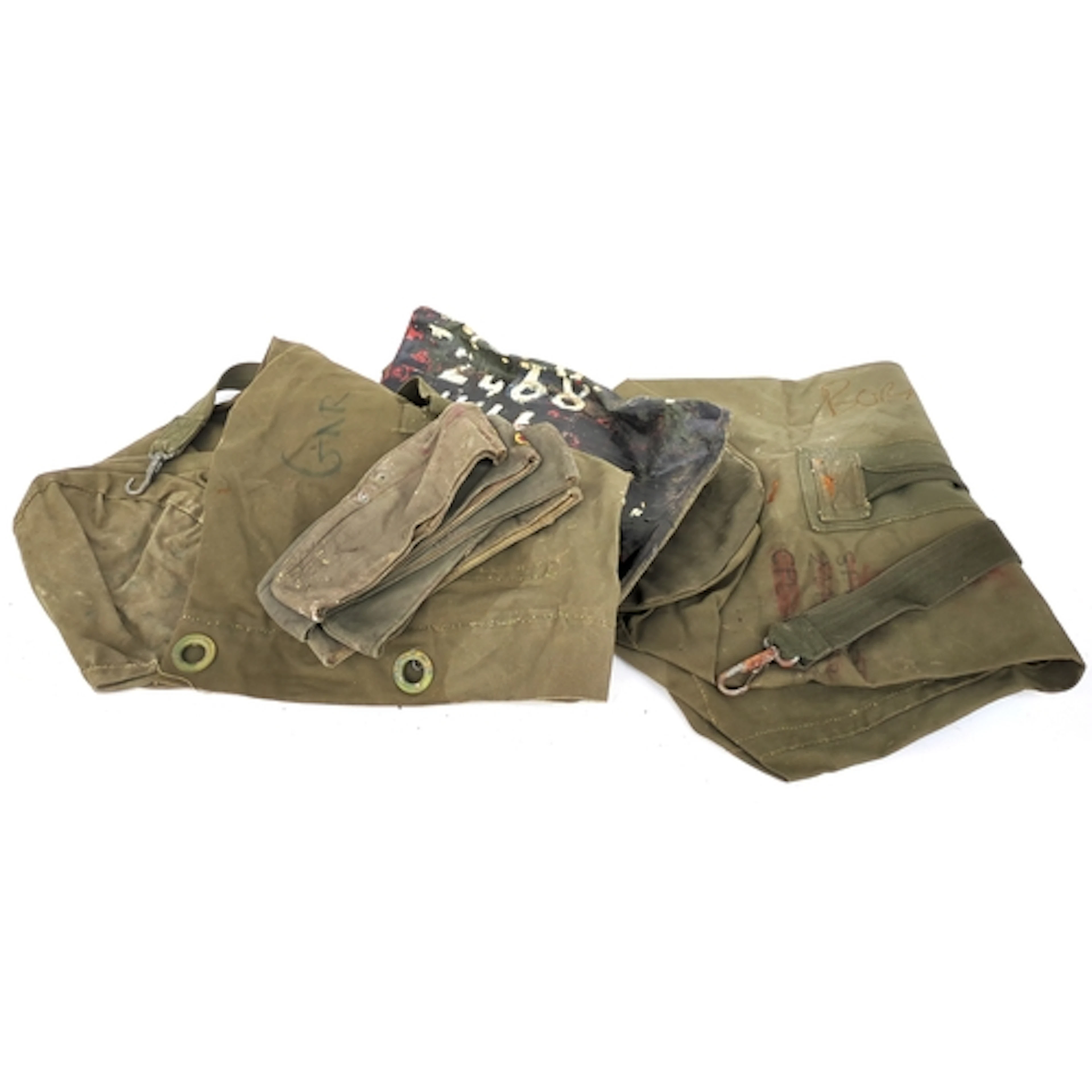 Three vintage army canvas bags, together with five West Germ...