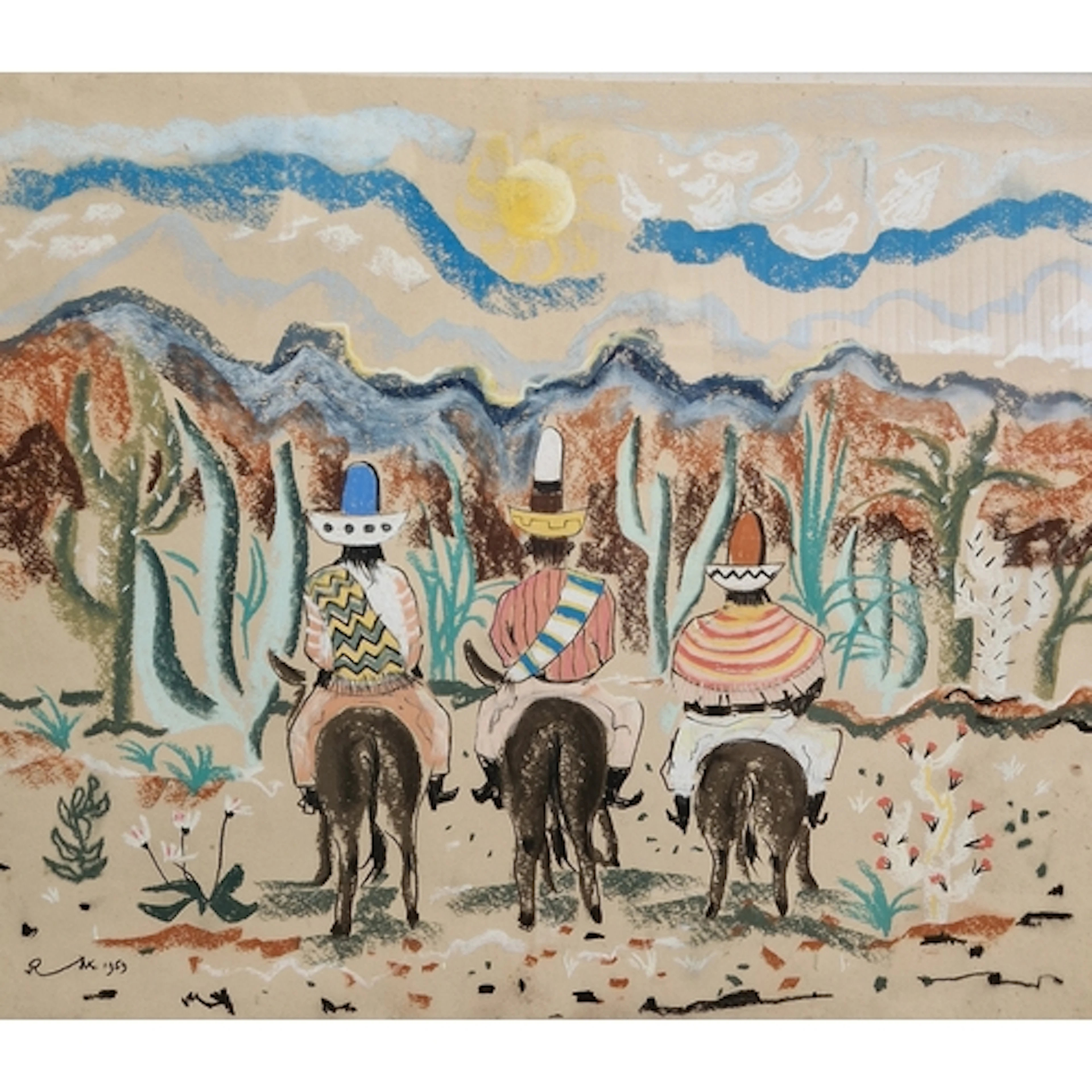 RICHARD MATHER. Three Mexicans, pastel and coloured chalks, ...