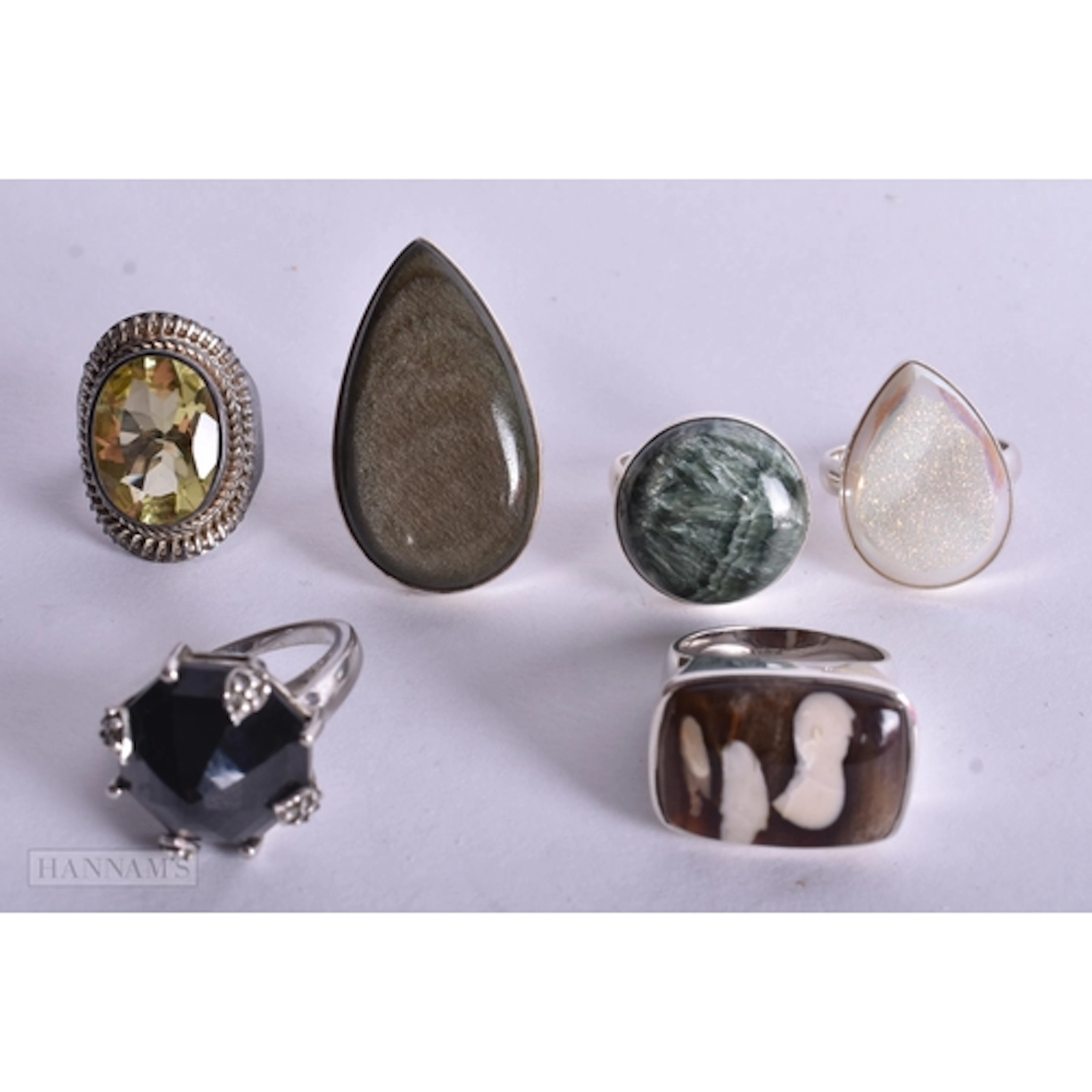 Collection of Sterling Silver TGGC Rings inc. Seraphinite, D...