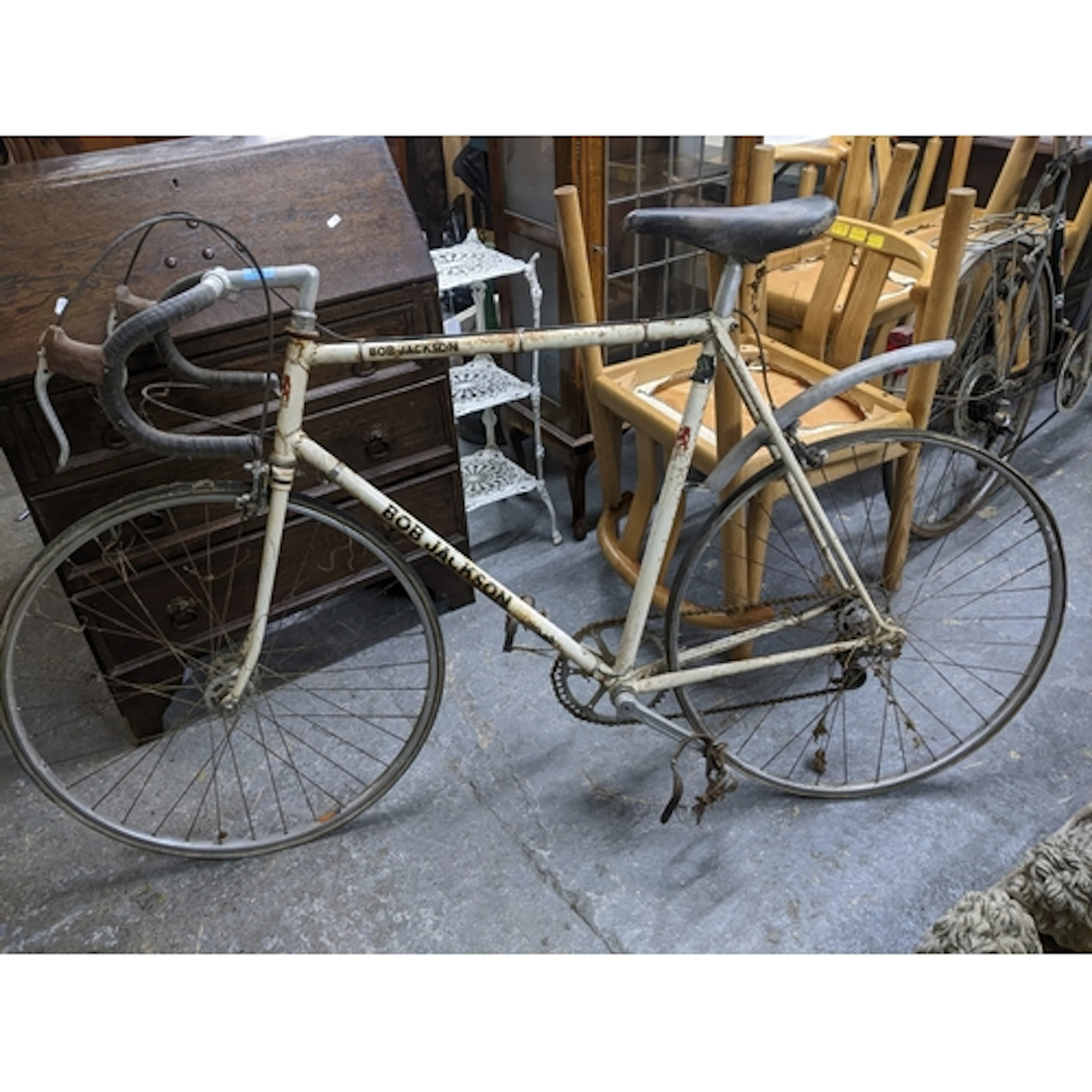 A Bob Jackson white framed road bicycle, with drop handle ba...