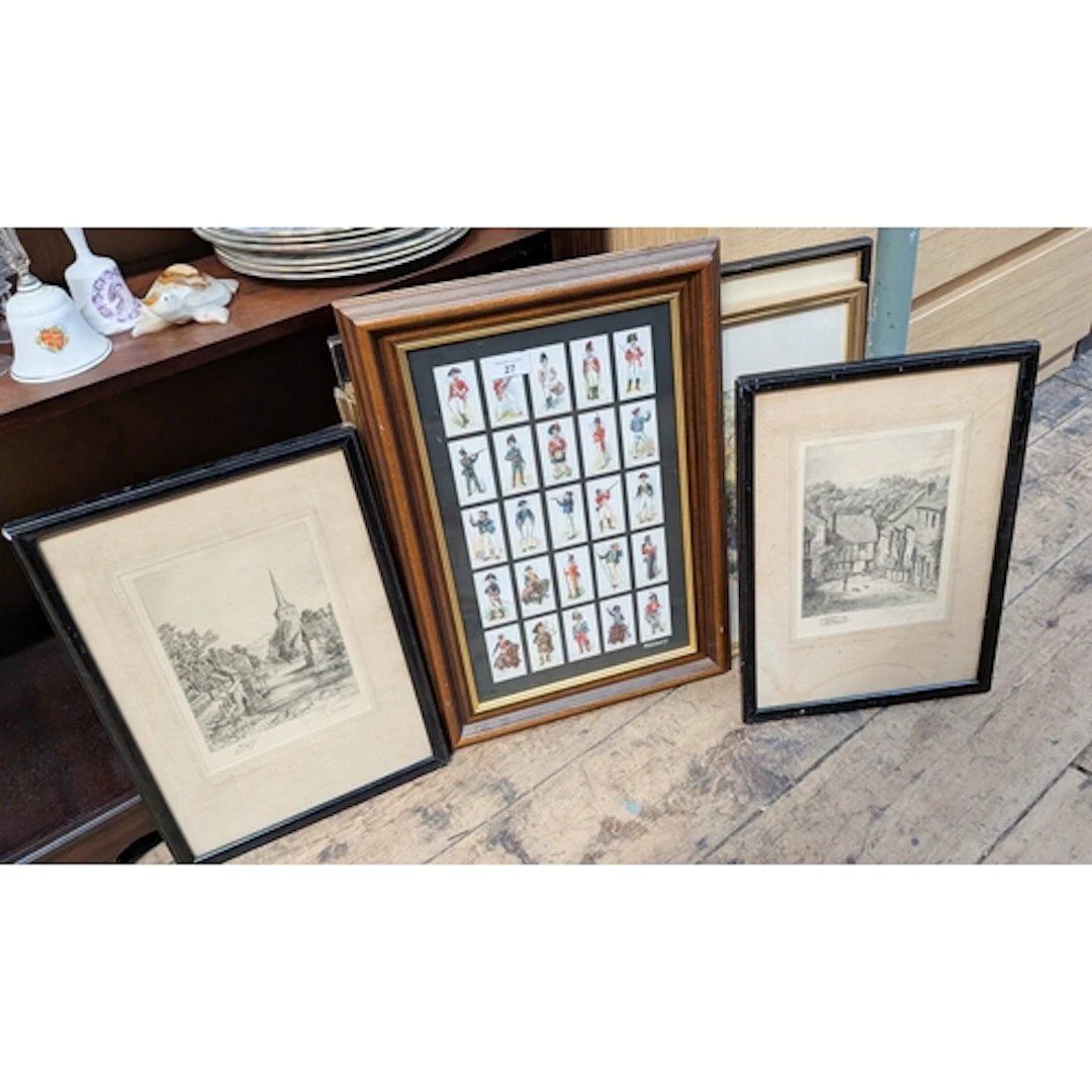 Framed cigarette cards together with four other assorted pic...