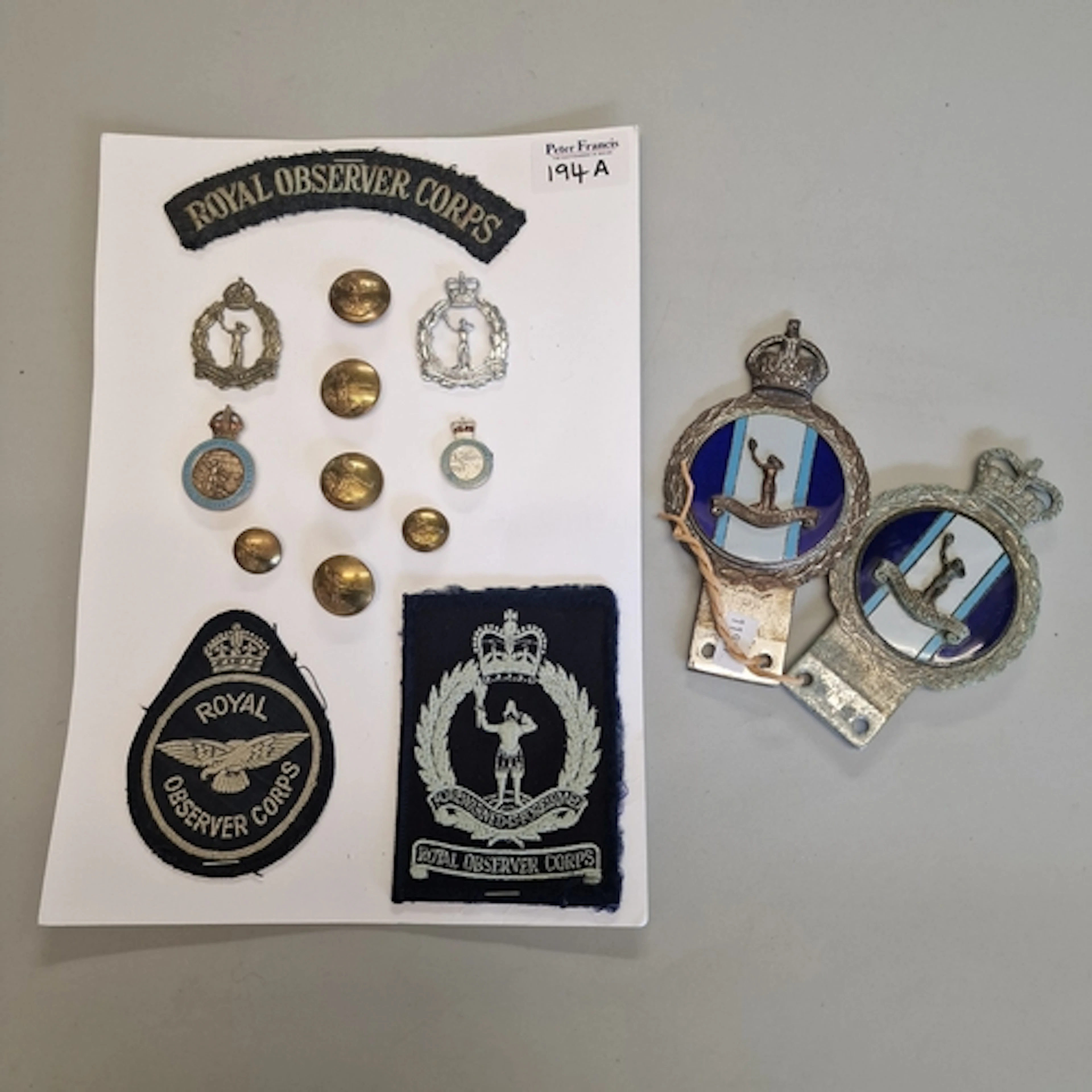 Two Royal Observer Corps (ROC) car badges by J. R. Gaunt, co...