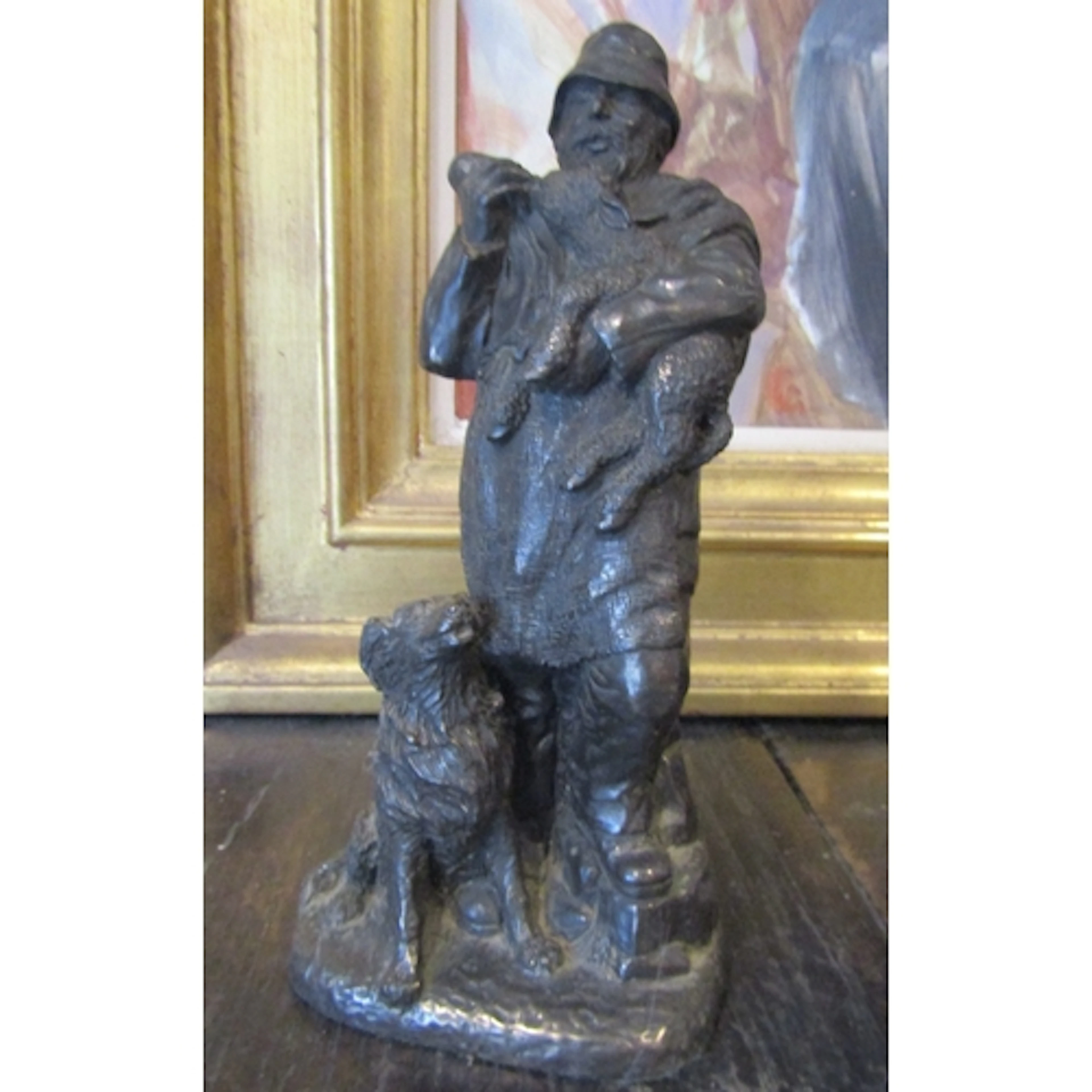 Bronzed Figure of Shepherd with Lamb and Sheep Dog Approxima...