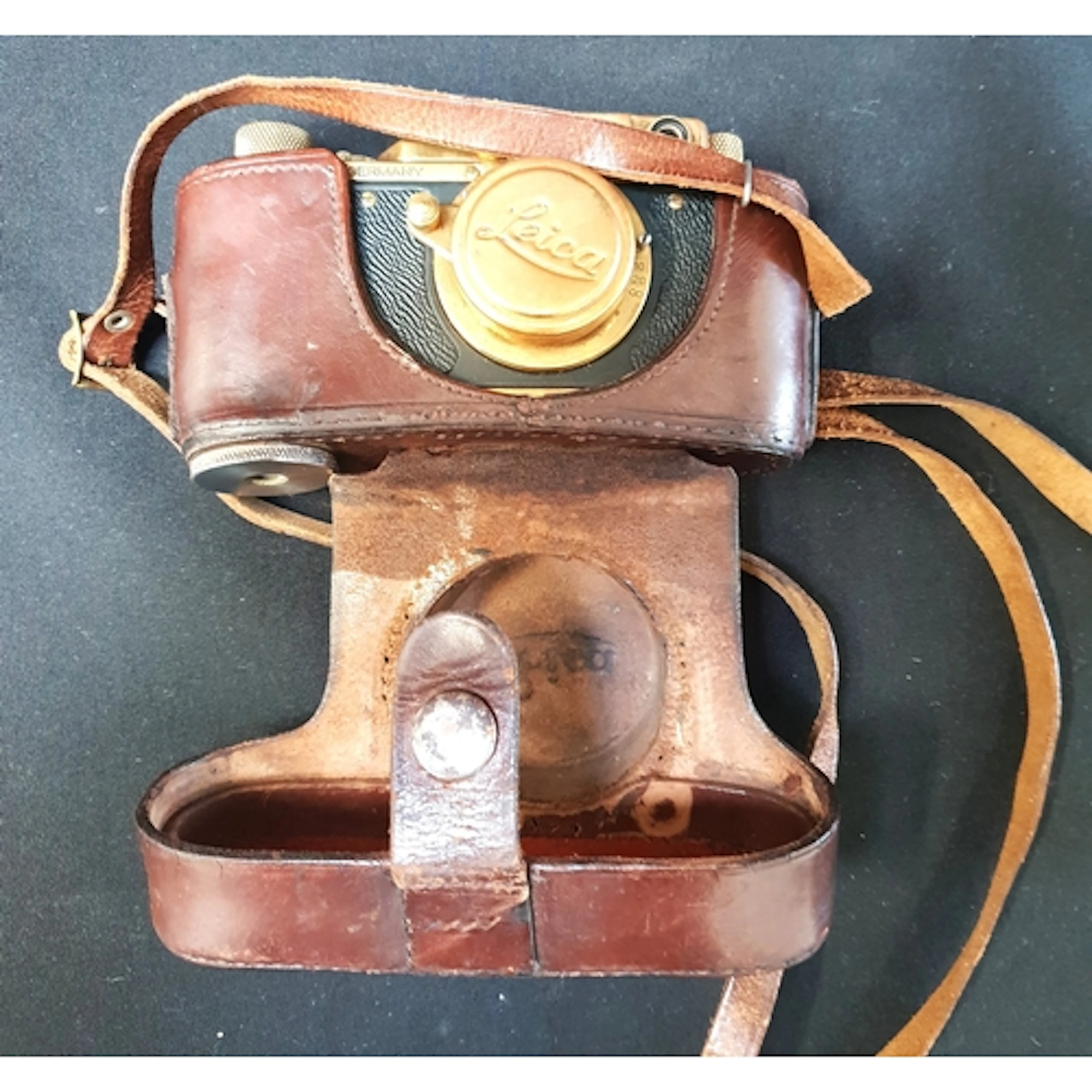 REPLICA LEICA CAMERA with brass hardware marked 'Leica D.R....