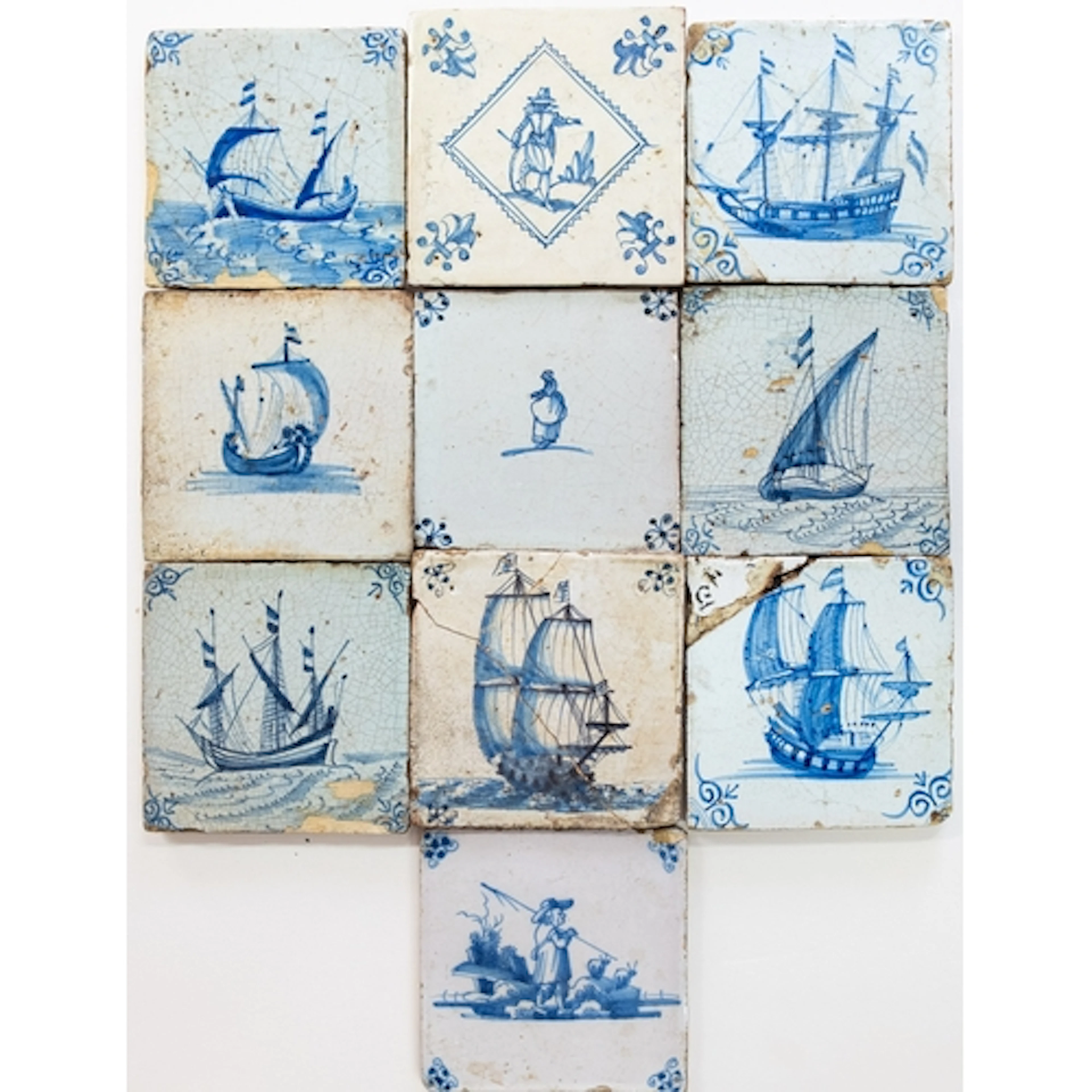 A group of ten Dutch blue and white delftware tiles, 18th ce...