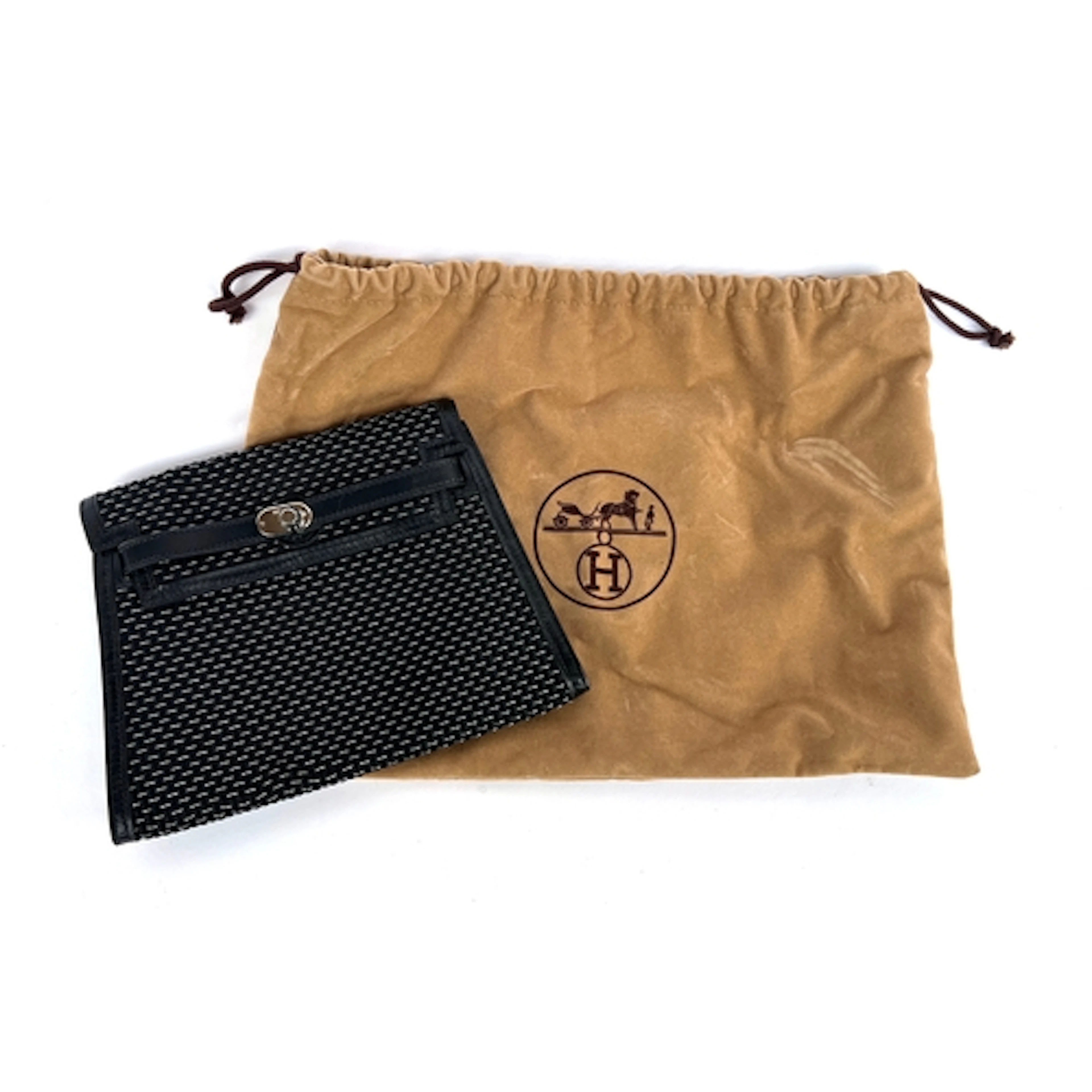 An Hermes black and silver crinoline and box Kelly Crutch Cl...