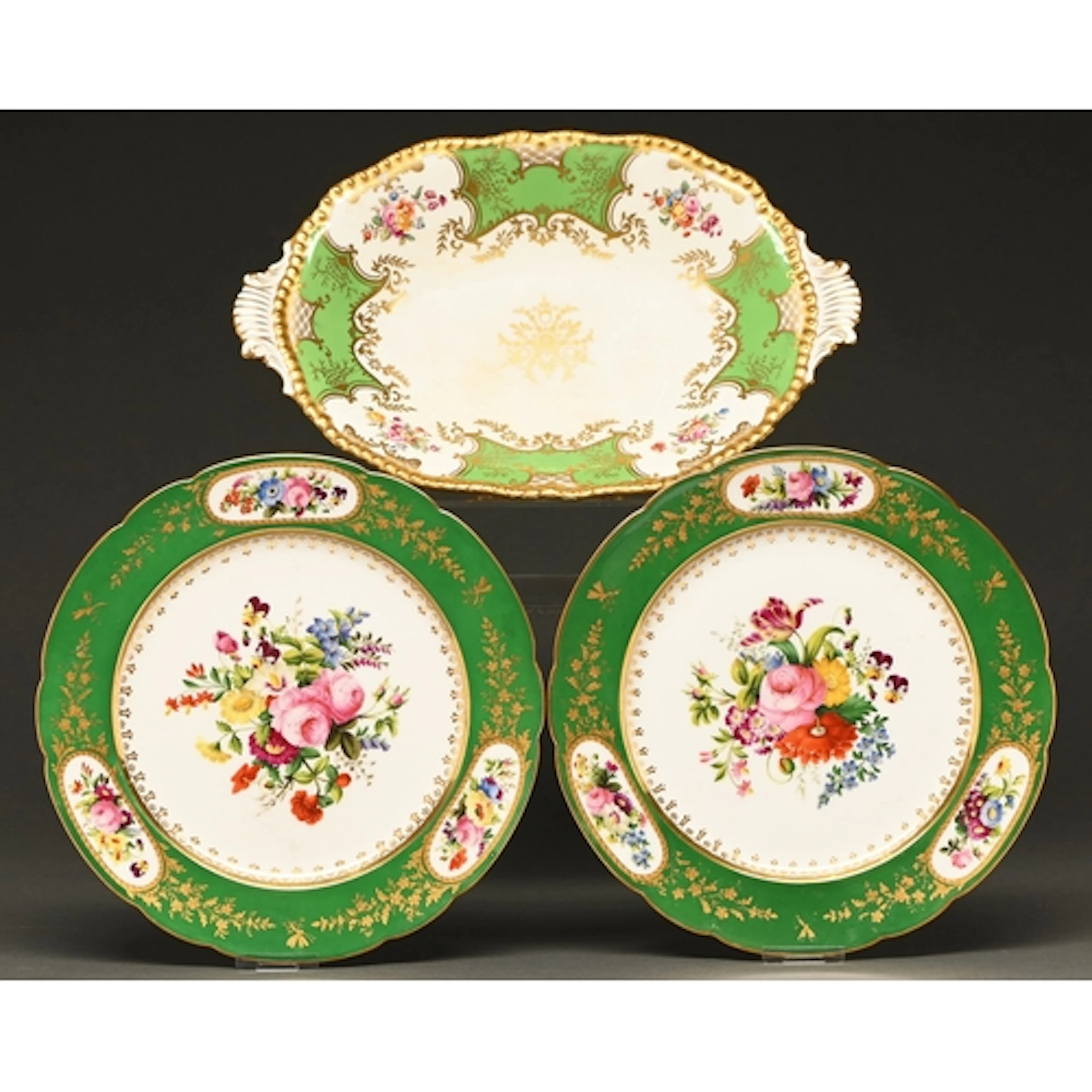 A pair of Staffordshire bone china shaped circular plates, c...