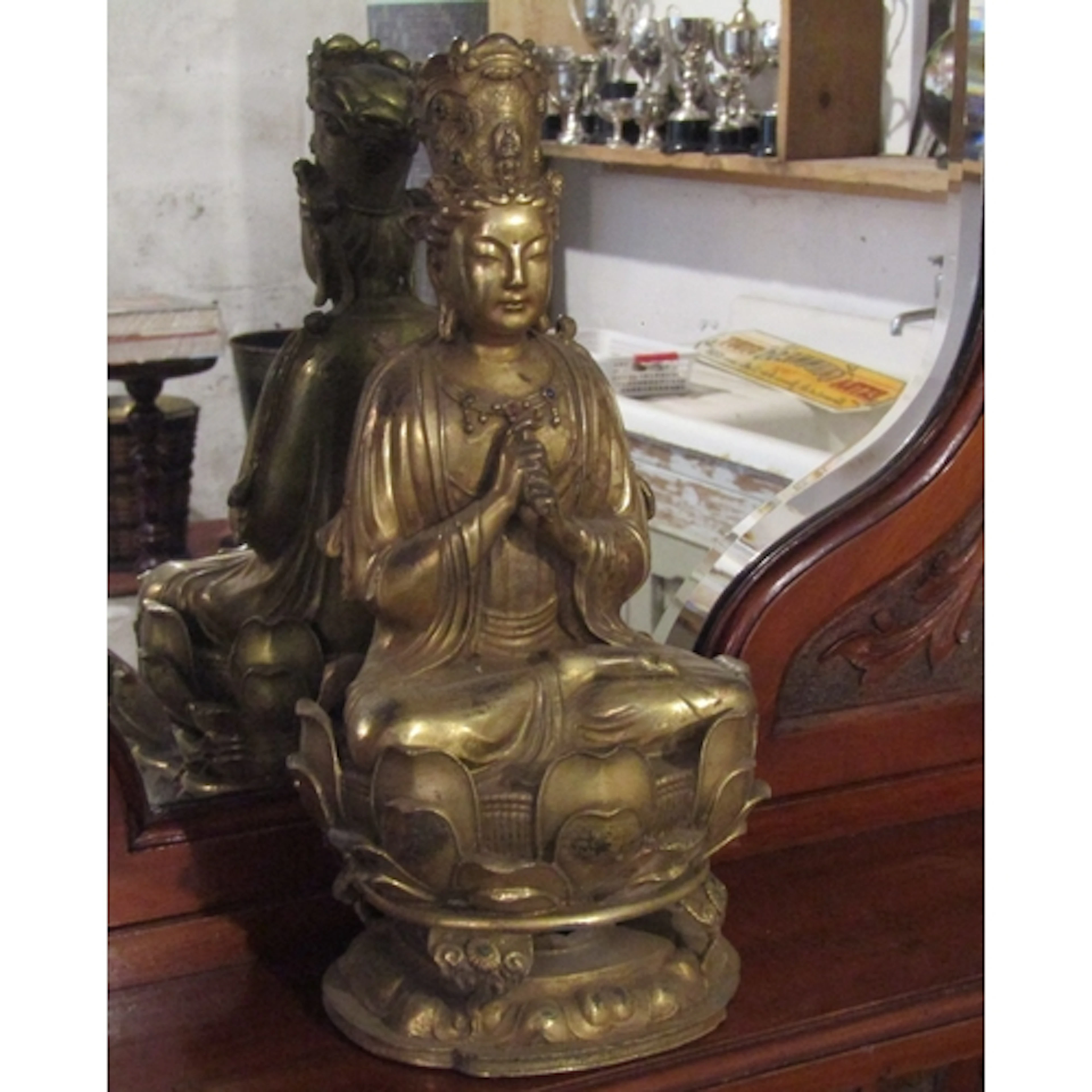 Gilded Bronze Temple Figure of Seated Goddess Approximately ...