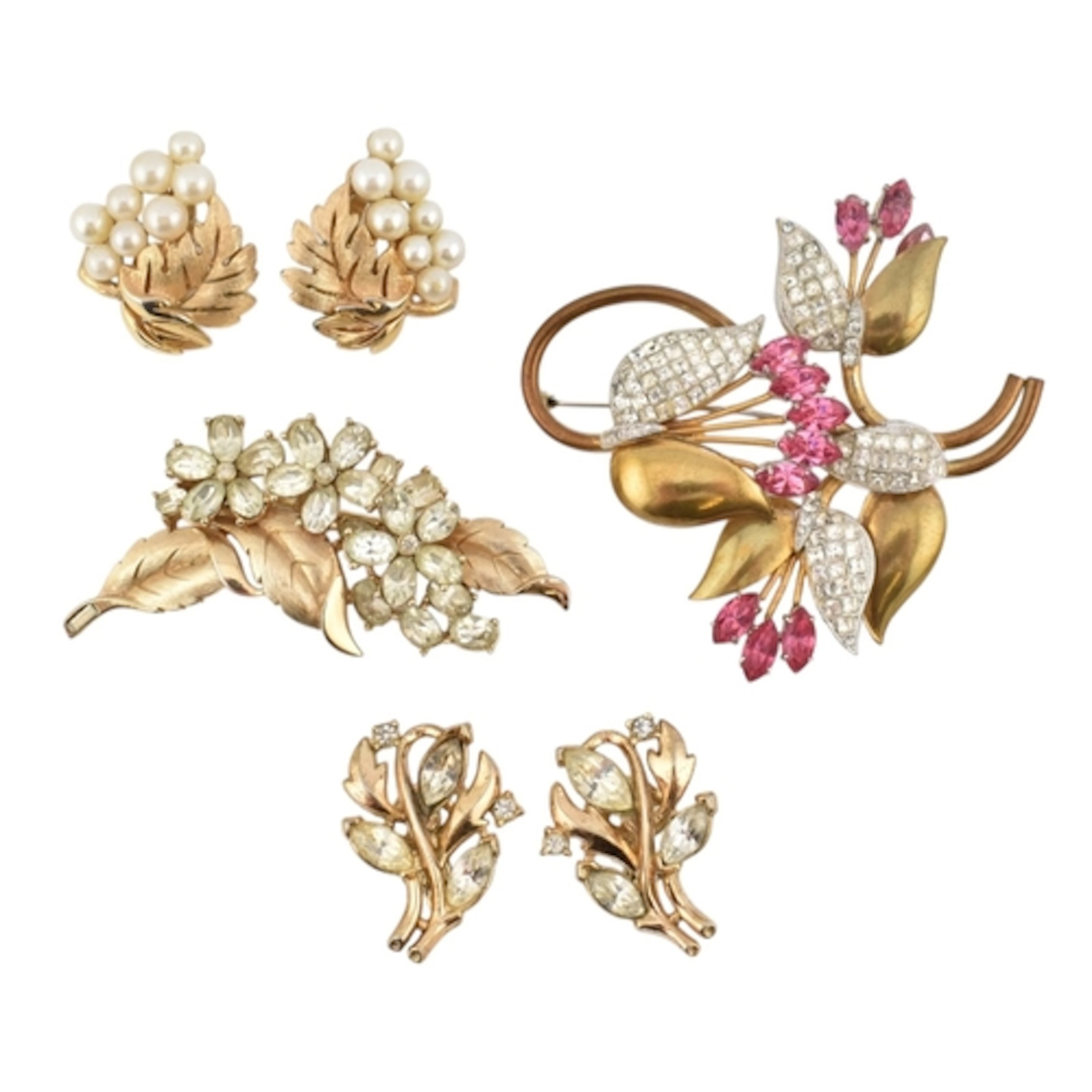 Crown Trifari - Signed mid-century Crown Trifari spray brooc...