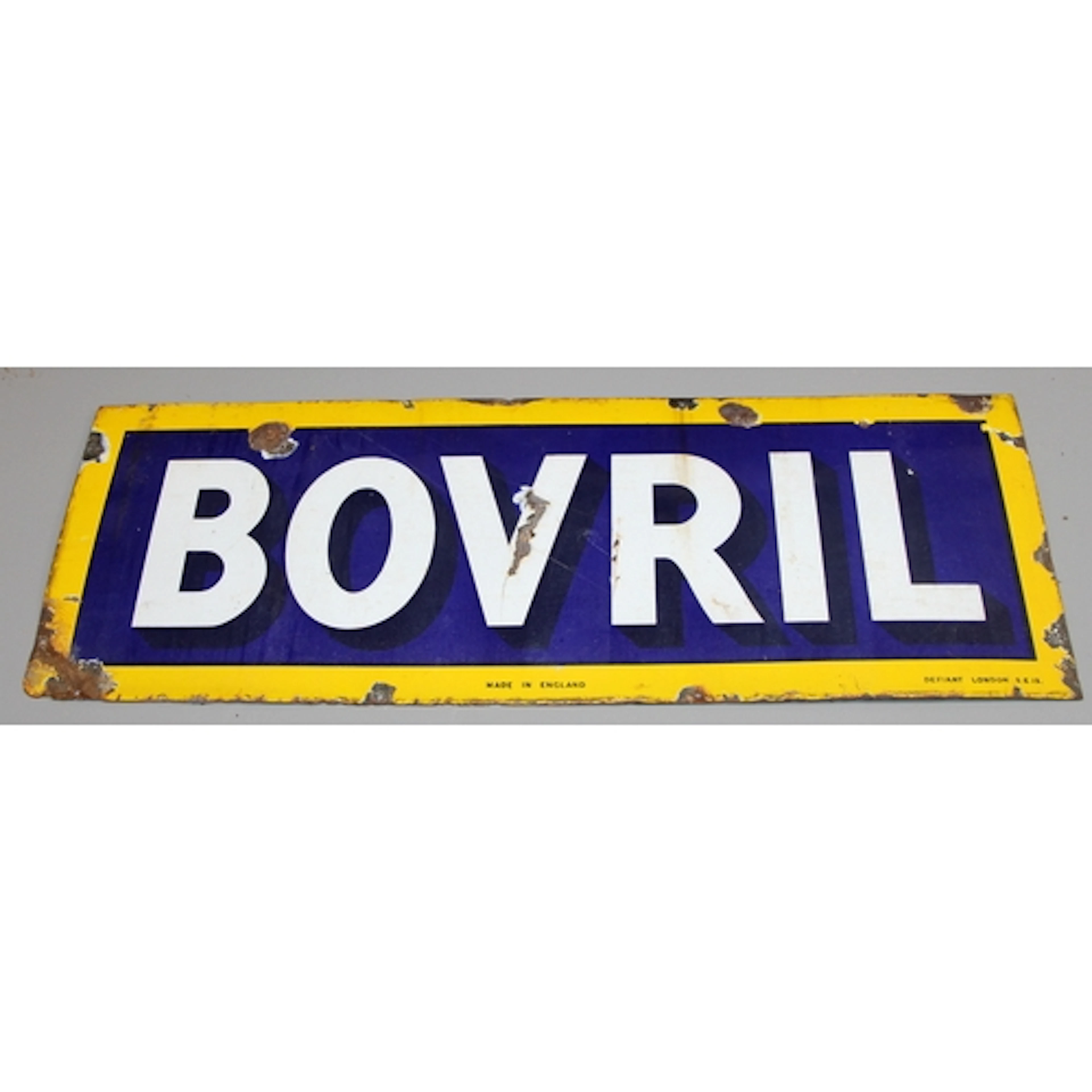 Vintage enamel sign: Large Bovril sign, white lettering on b...