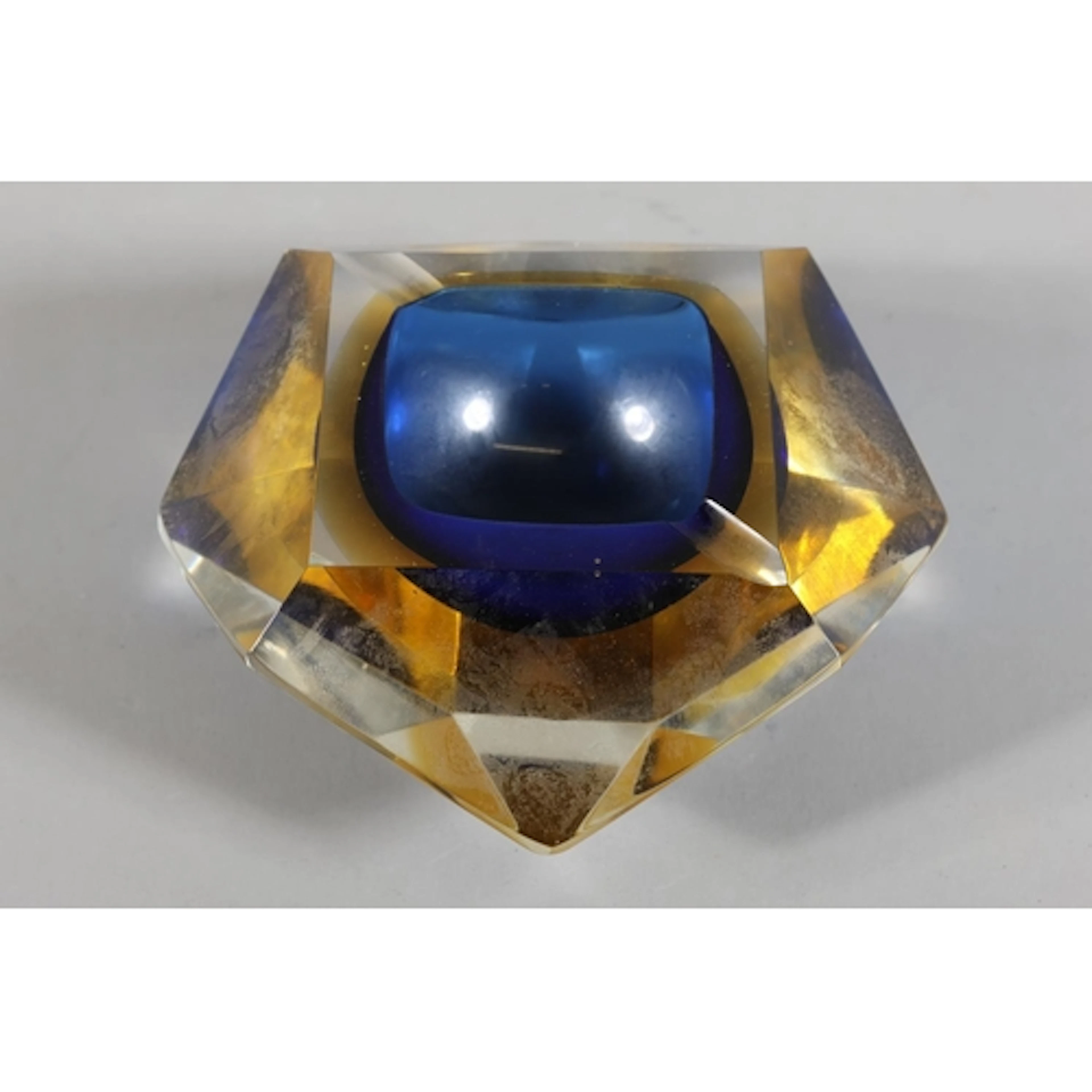 Murano Sommerso faceted glass bowl in the manner of Flavio P...