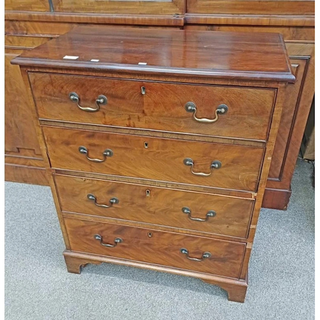 19TH CENTURY MAHOGANY CHEST OF 4 DRAWERS ON BRACKET SUPPORTS...