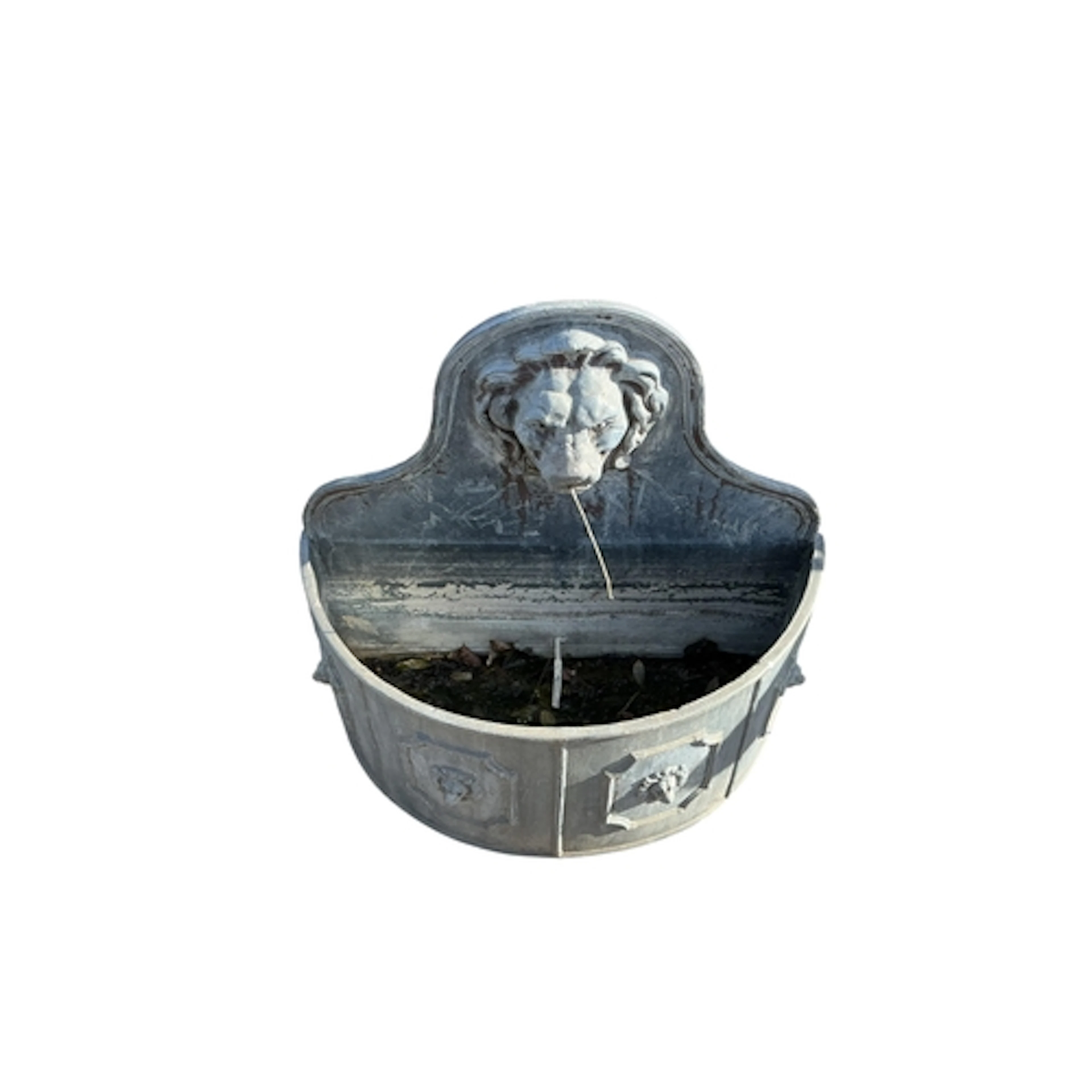 A lead lion mask garden fountain, width 70cm, depth 32cm, he...