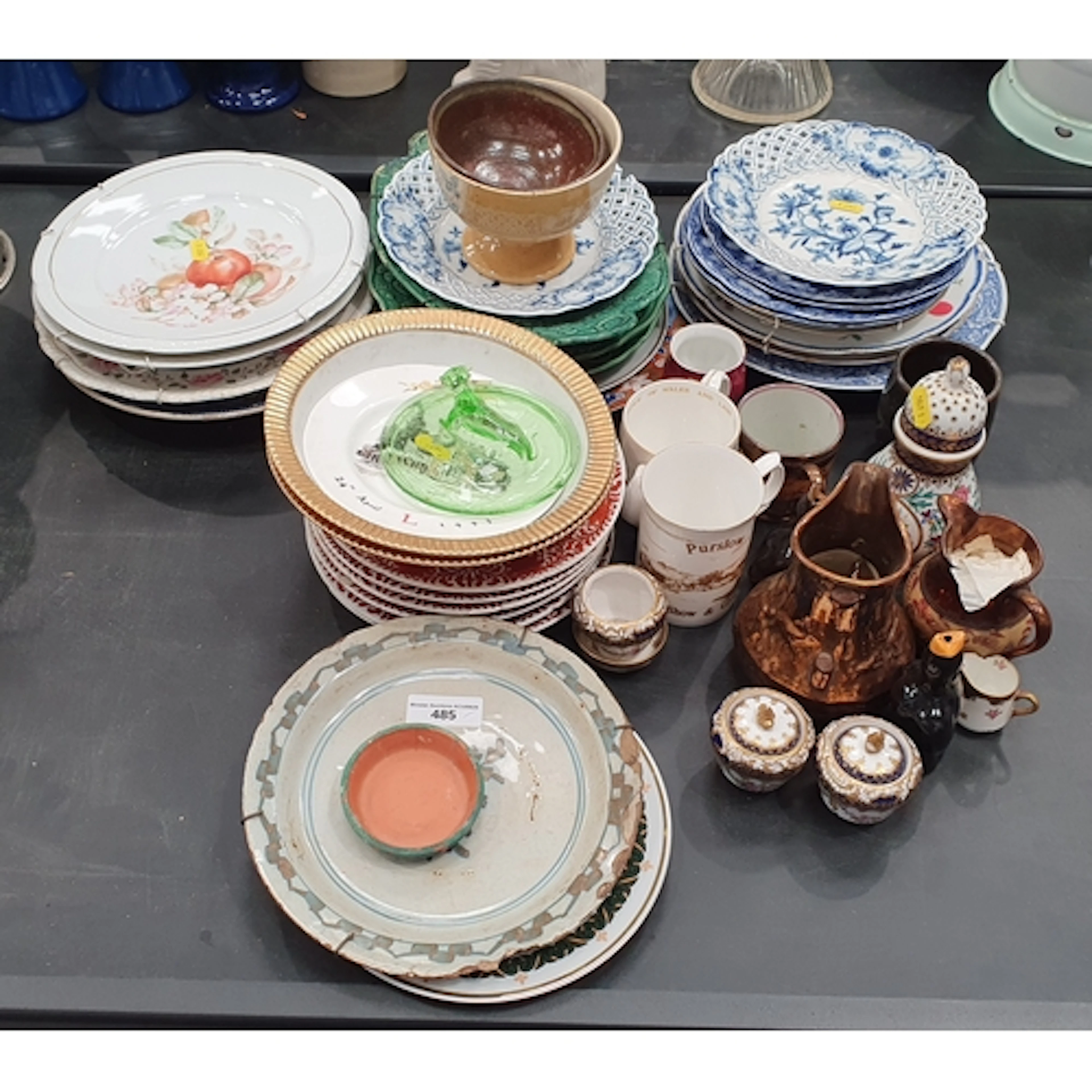 A Bristol Delft Plate, a/f, a quantity of various Plates, co...
