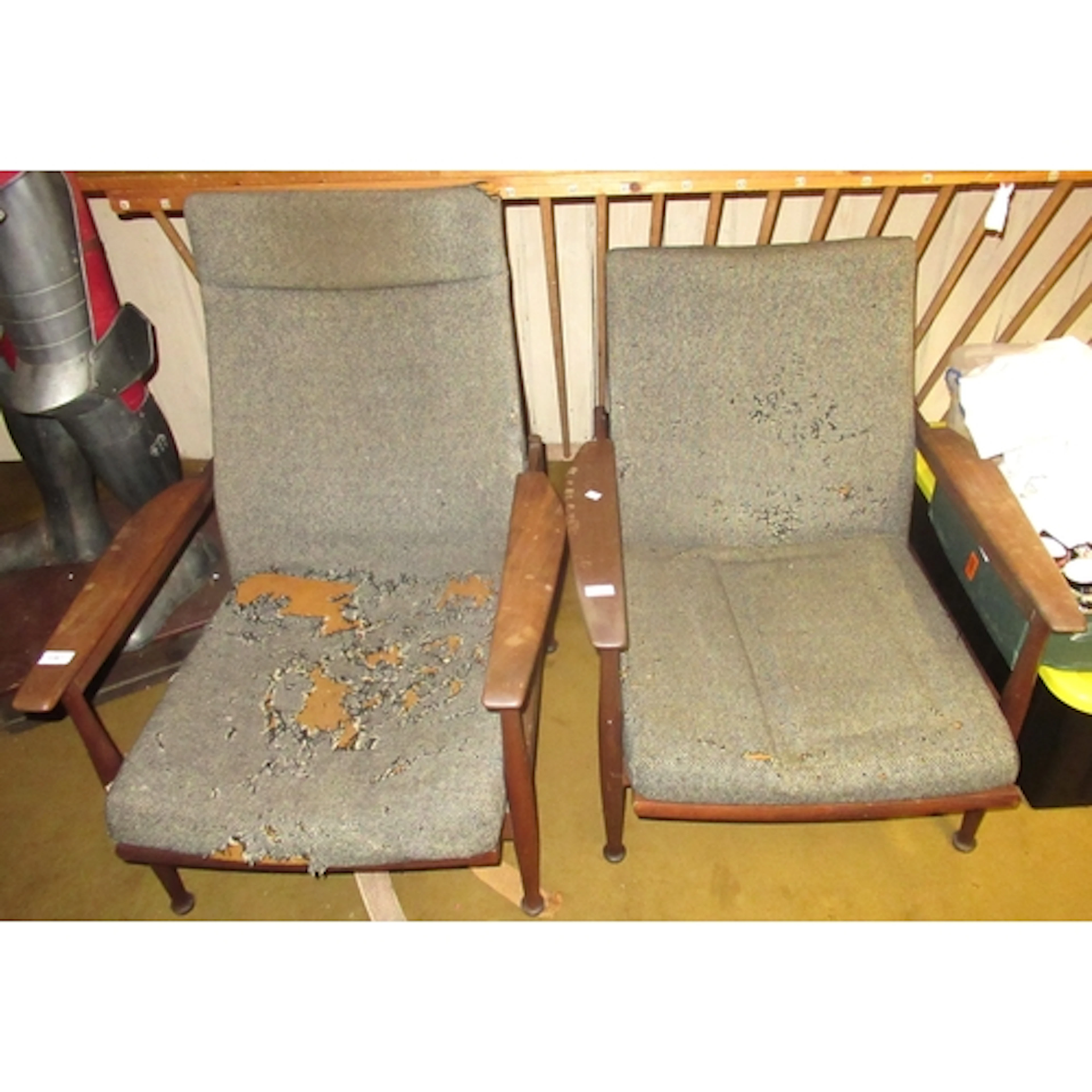 Guy Rogers, pair of mid Century teak lounge chairs (for rest...
