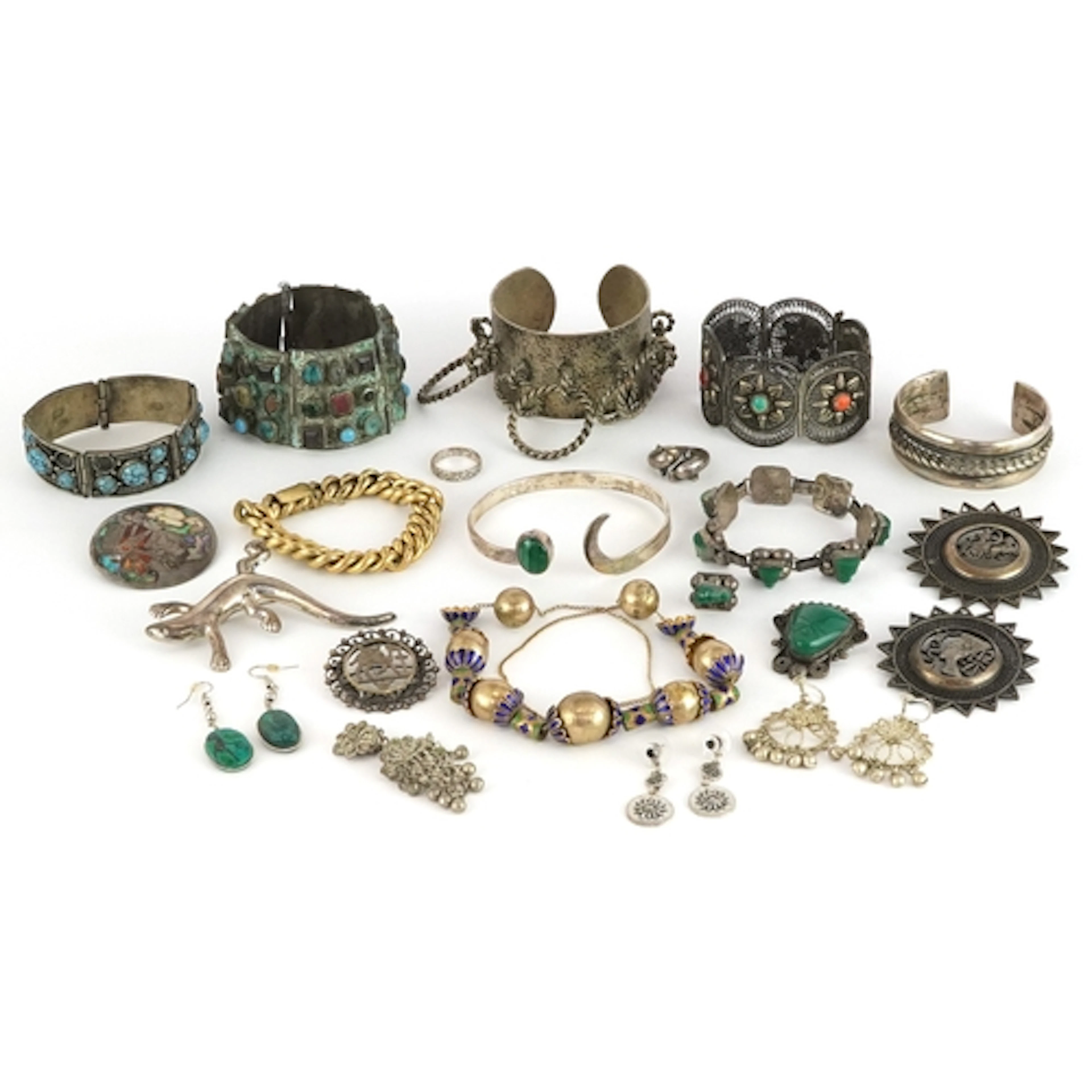 Silver and white metal Eastern jewellery including a silver ...
