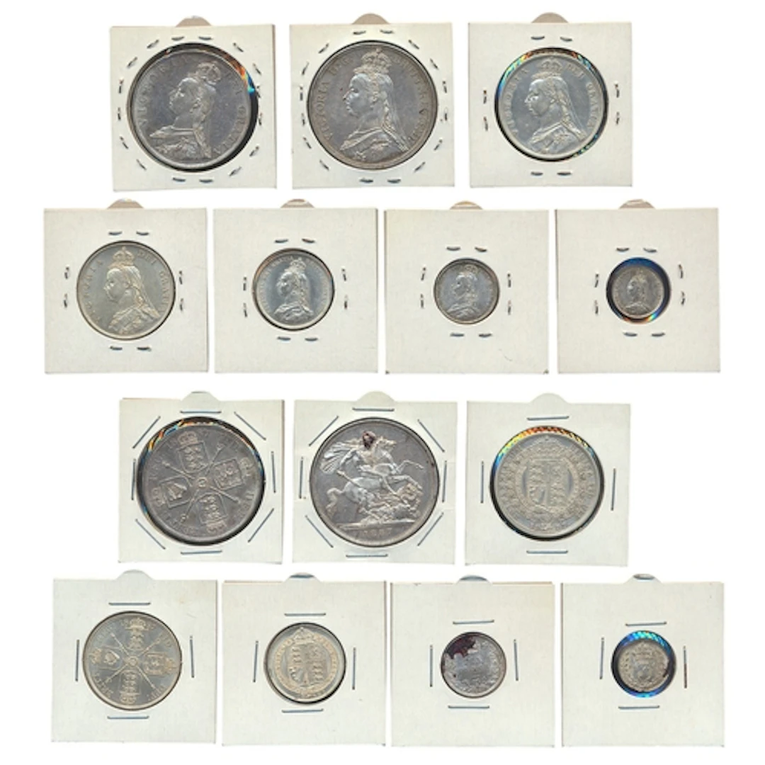 1887 set of 7, generally fine to good very fine, with crown,...