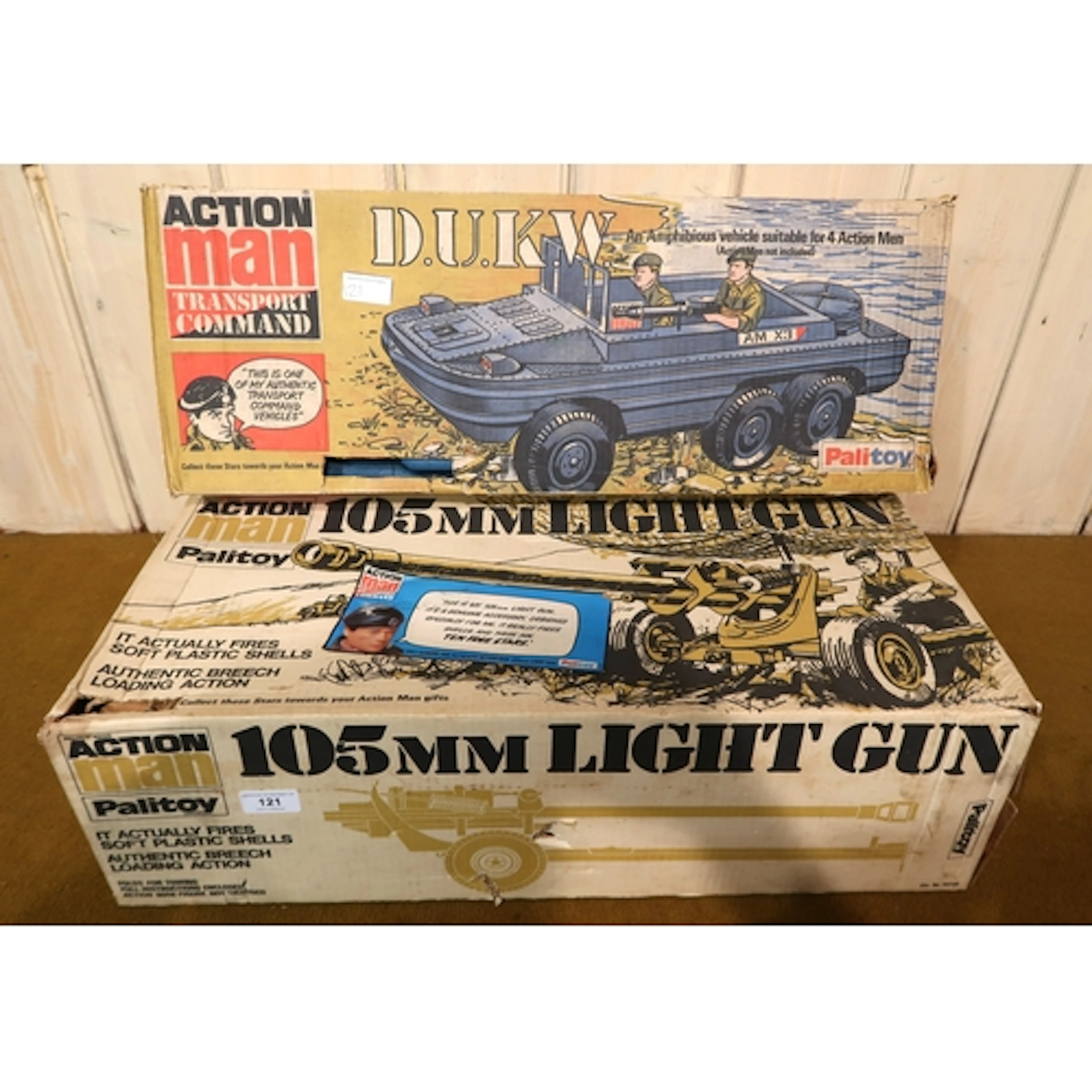 Vintage Action Man 105mm light gun in original box, together...