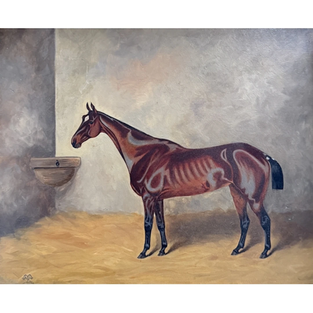 A. L. TOWNSEND: 'DARKNESS' Portrait of a horse in a stable. ...