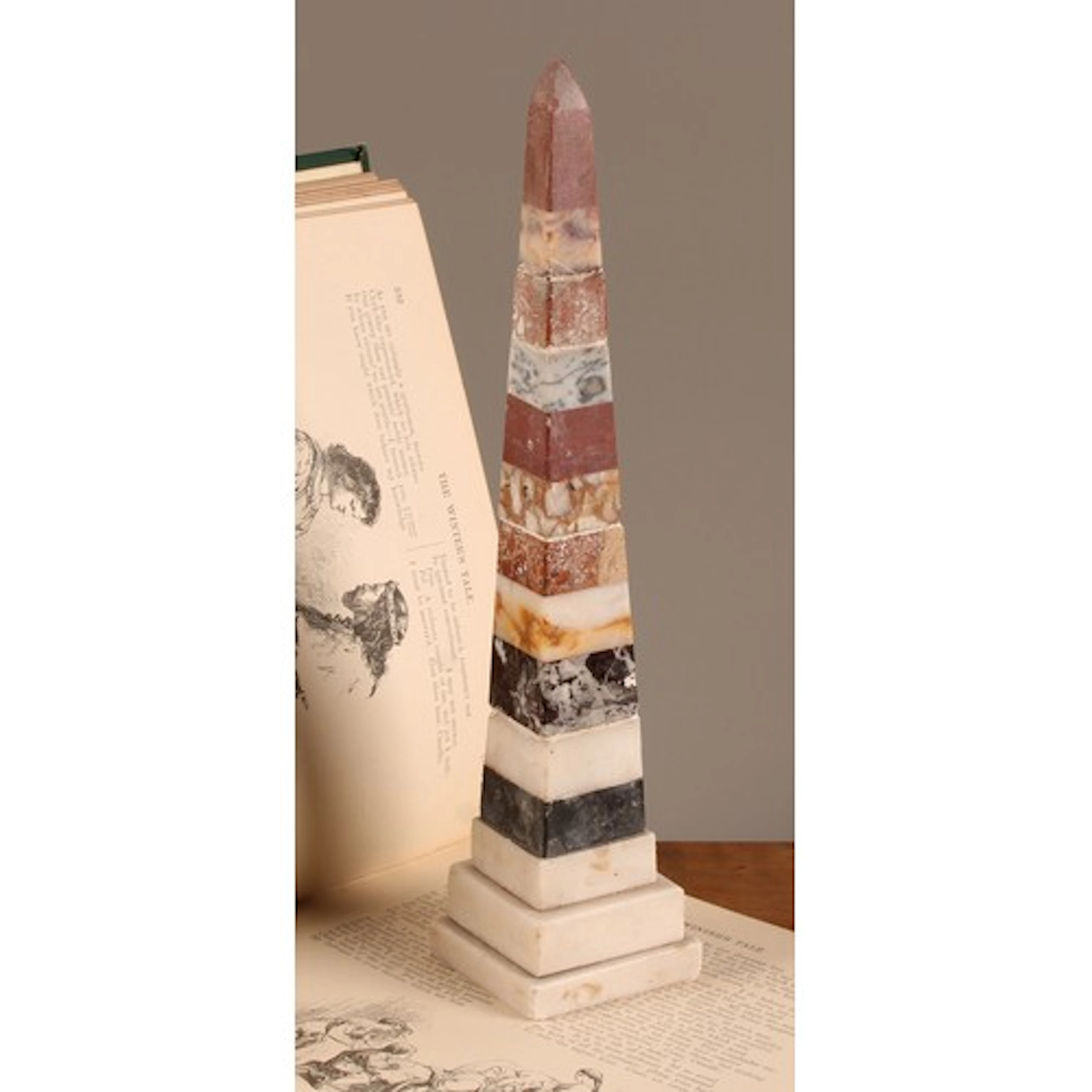 A 19th century Italian specimen marble library obelisk, 31.5...