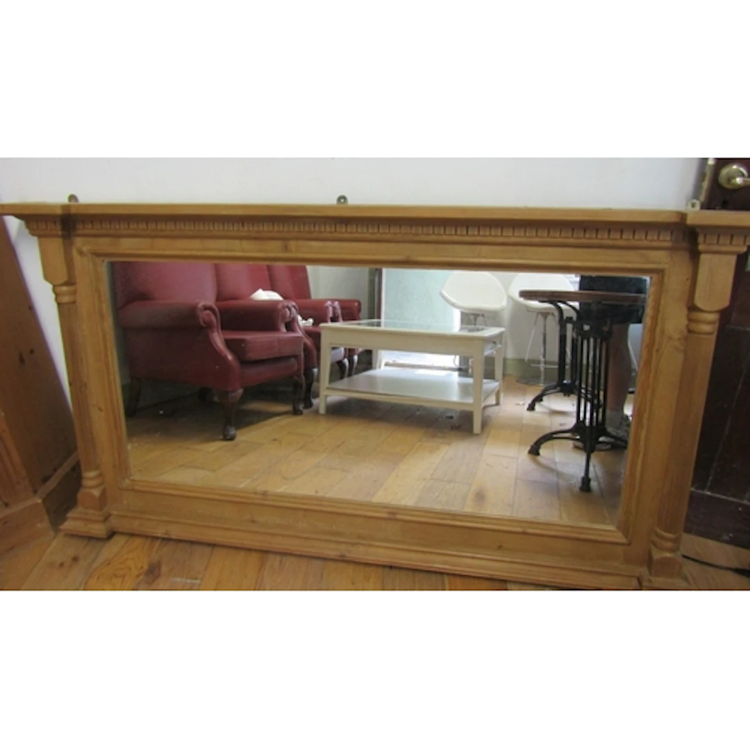 Pine Frame Rectangular Form Wall Mirror with Carved Side Pil...