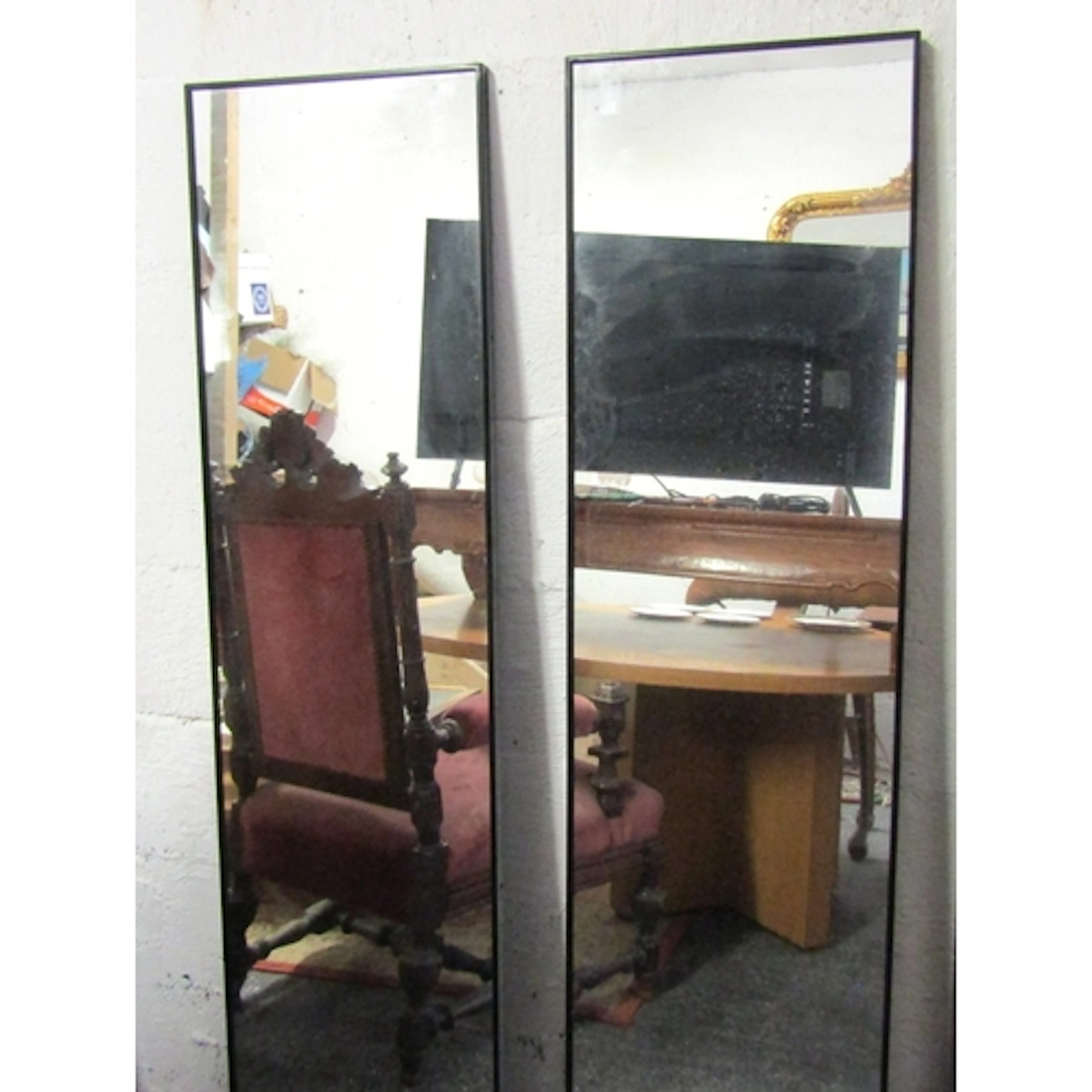 Pair of Modern Metal Framed Tall Rectangular Form Wall Mirro...