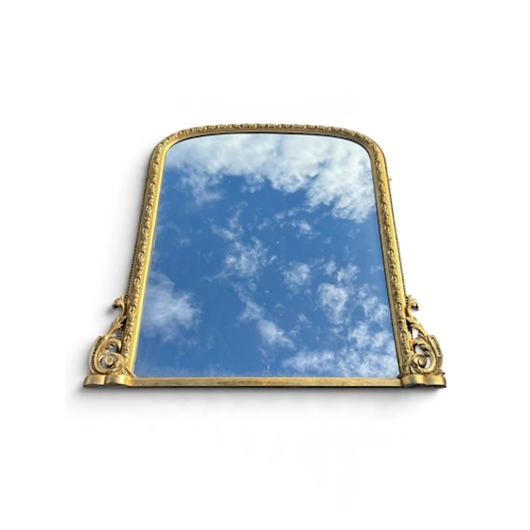 A VICTORIAN GILT COMPOSITION DOME TOP OVERMANTLE MIRROR 124c...