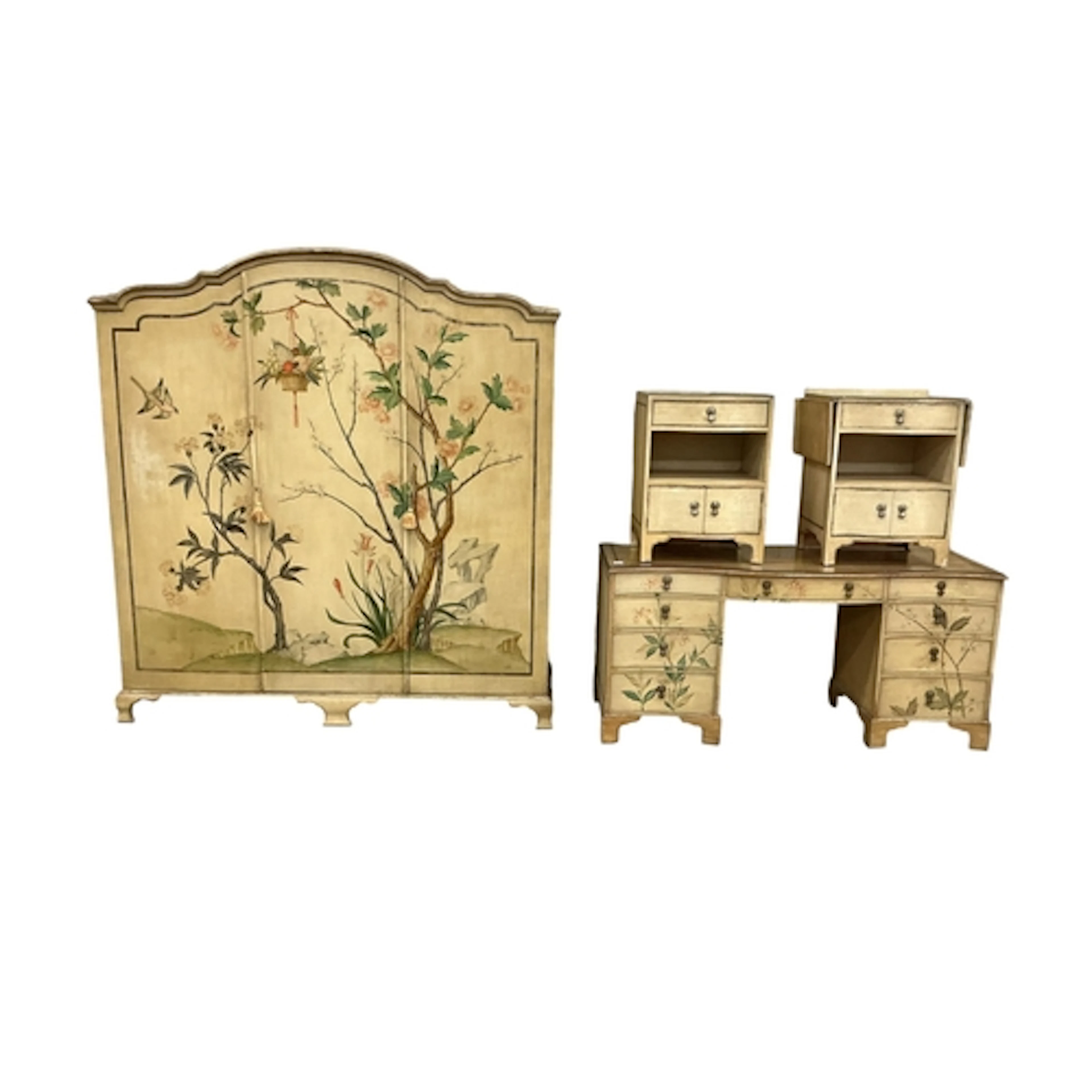 A botanical and fruit painted bedroom suite comprising wardr...