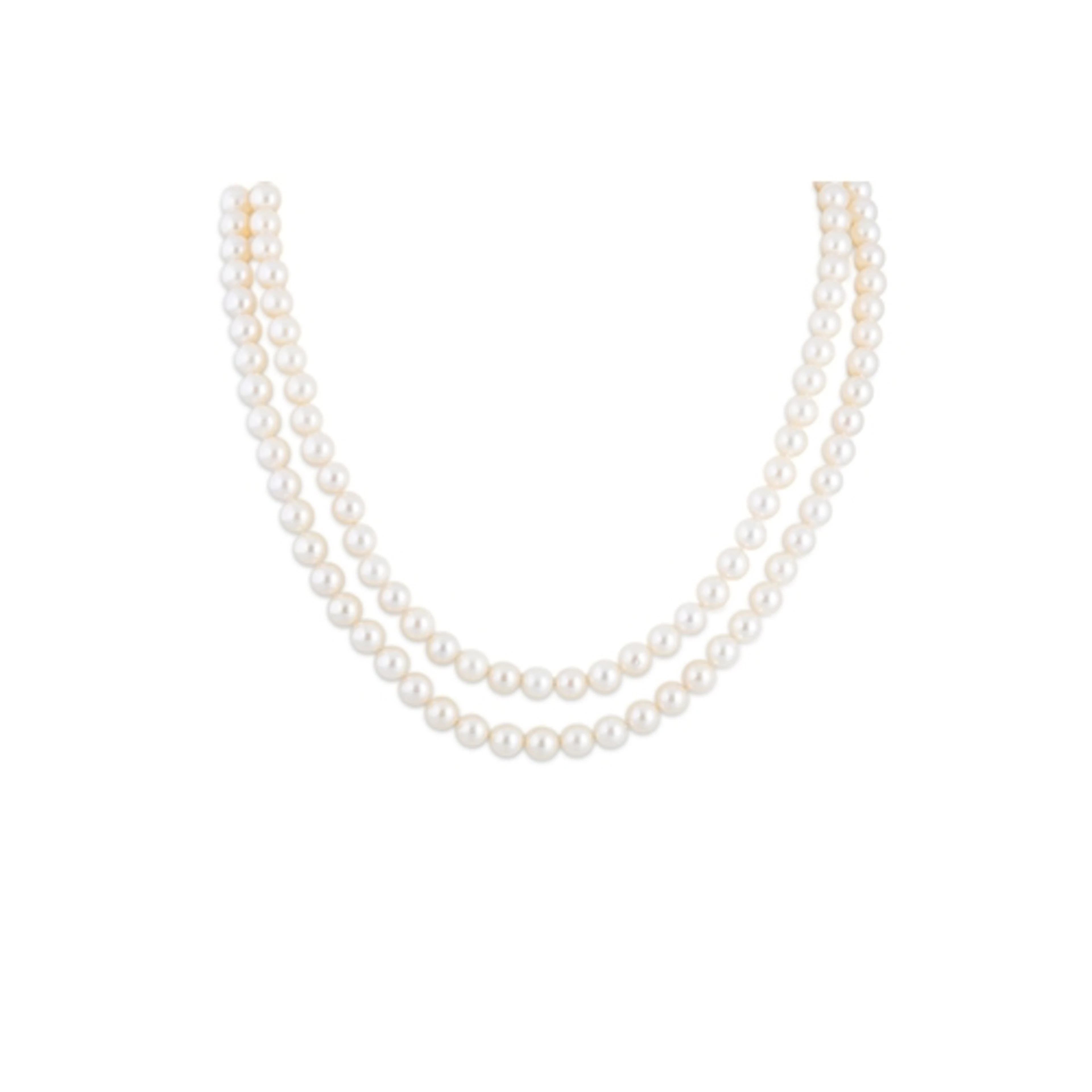 A TWO ROWED CULTURED PEARL NECKLACE, the uniform pearls to a...