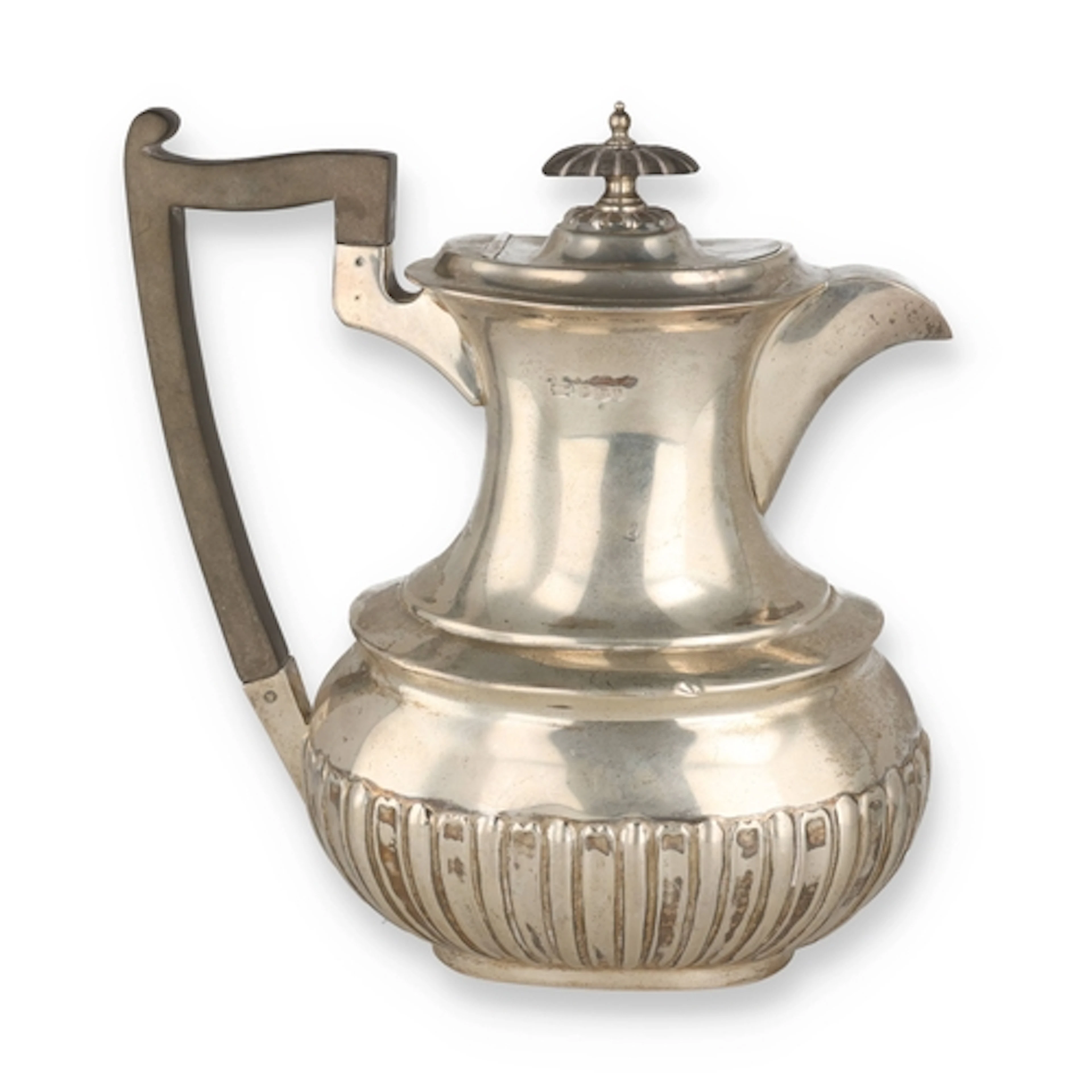A WALKER AND HALL SILVER HOT WATER POT With wooden handle, 7...