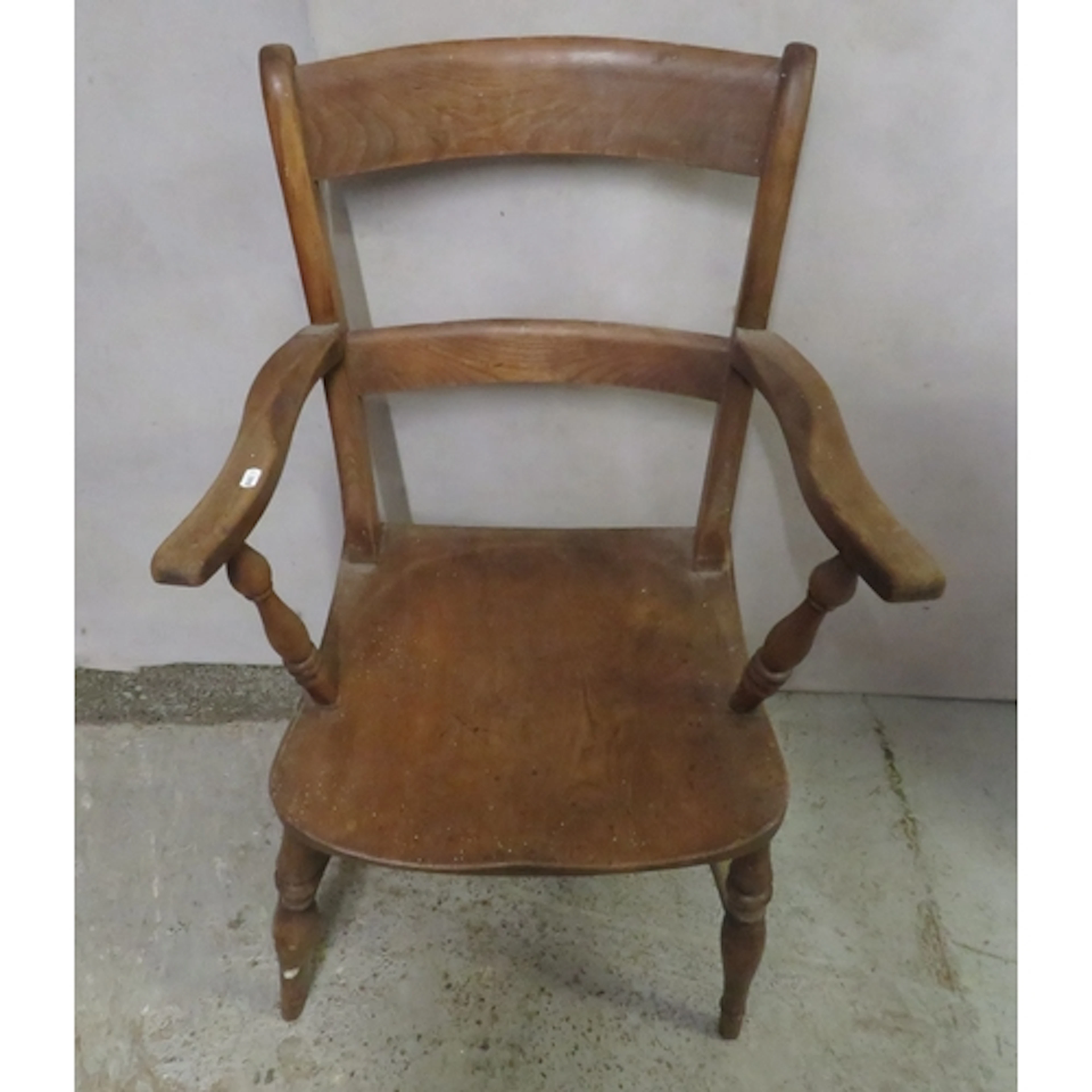 Antique Dark Wooden Oxford Windsor Bow Back Armchair, turned...