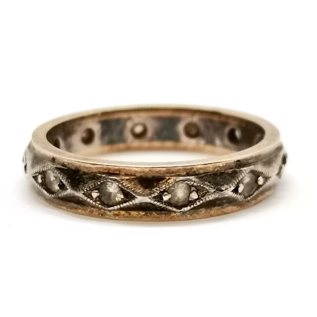 9ct and silver marked eternity ring set with white stone siz...
