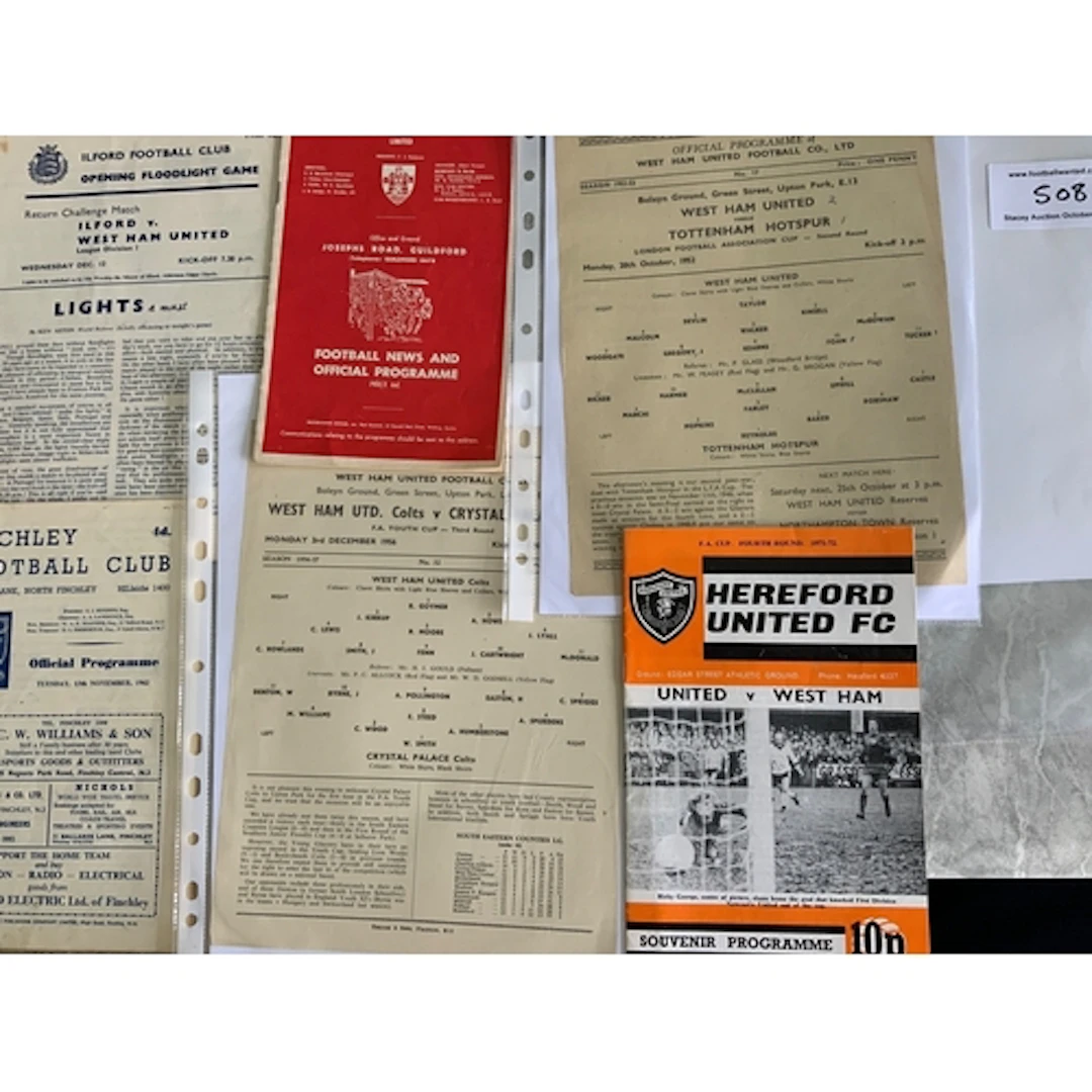 West Ham Football Programmes: Includes 56/57 home to Crystal...