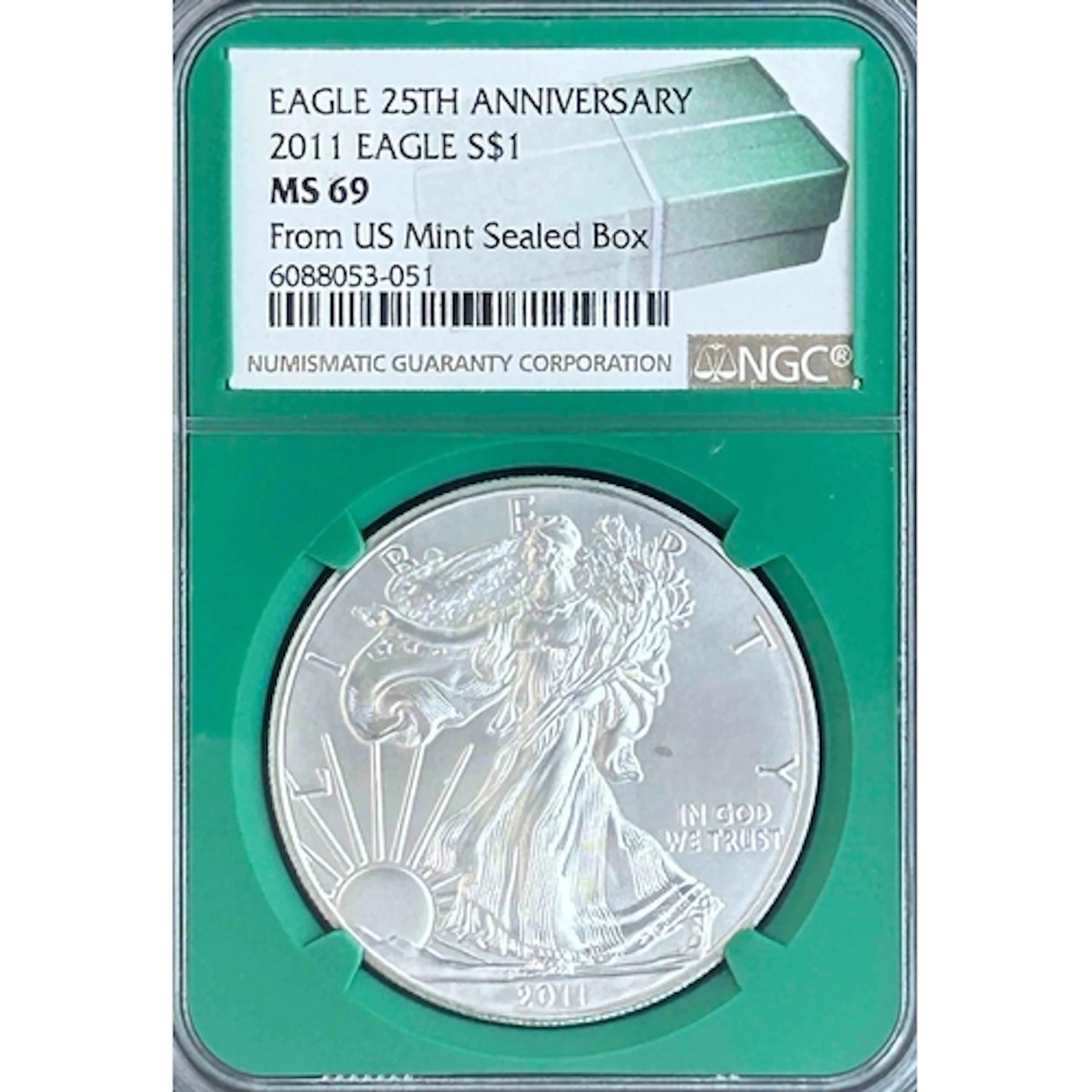 2011 USA $1 silver Eagle, from US Mint sealed box, slabbed a...