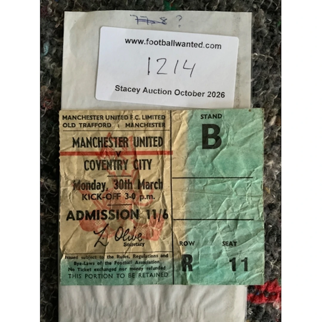 1969/70 Manchester United v Coventry Football Ticket: Fair/g...