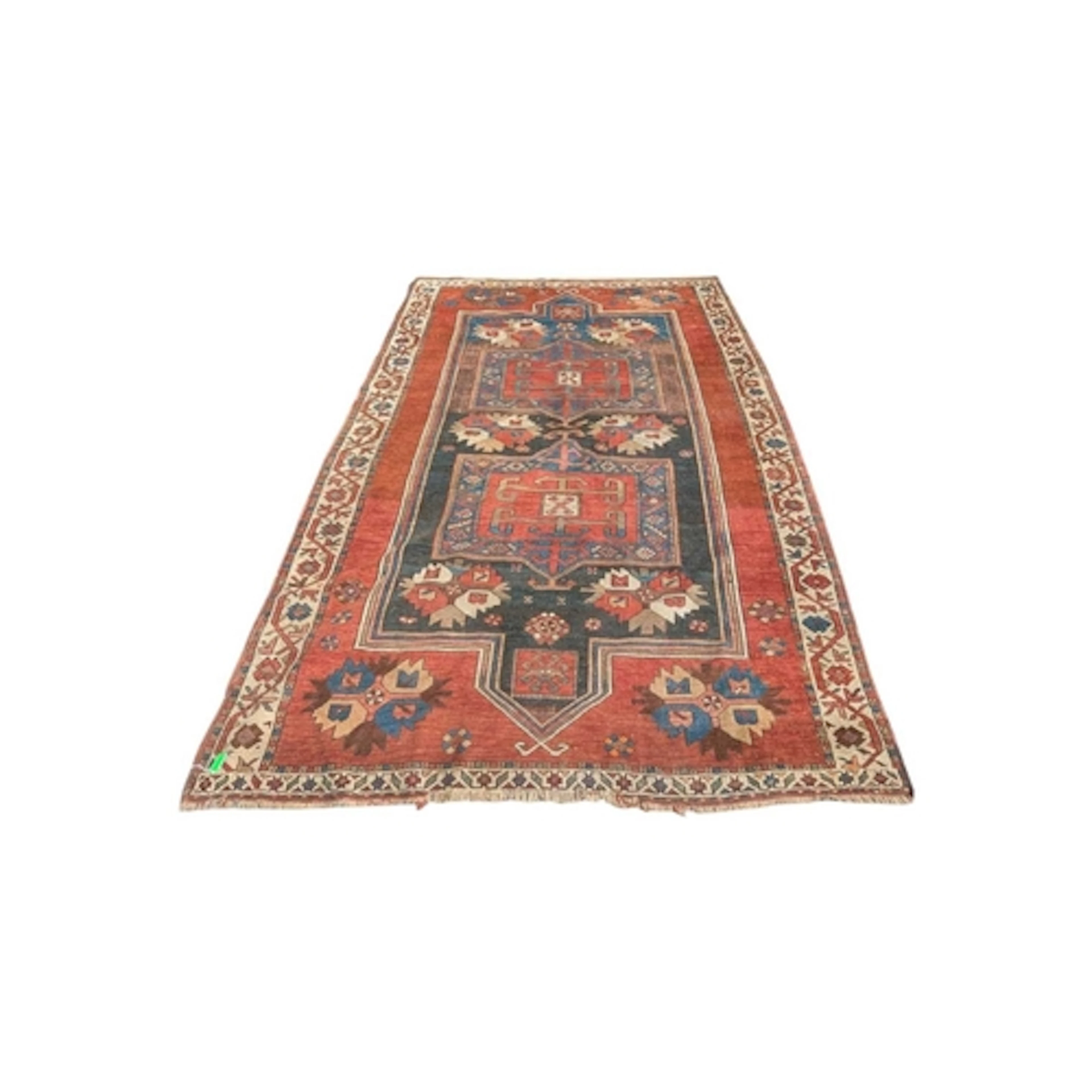 A Persian Kazak hand woven wool floor carpet rug. The rug ha...