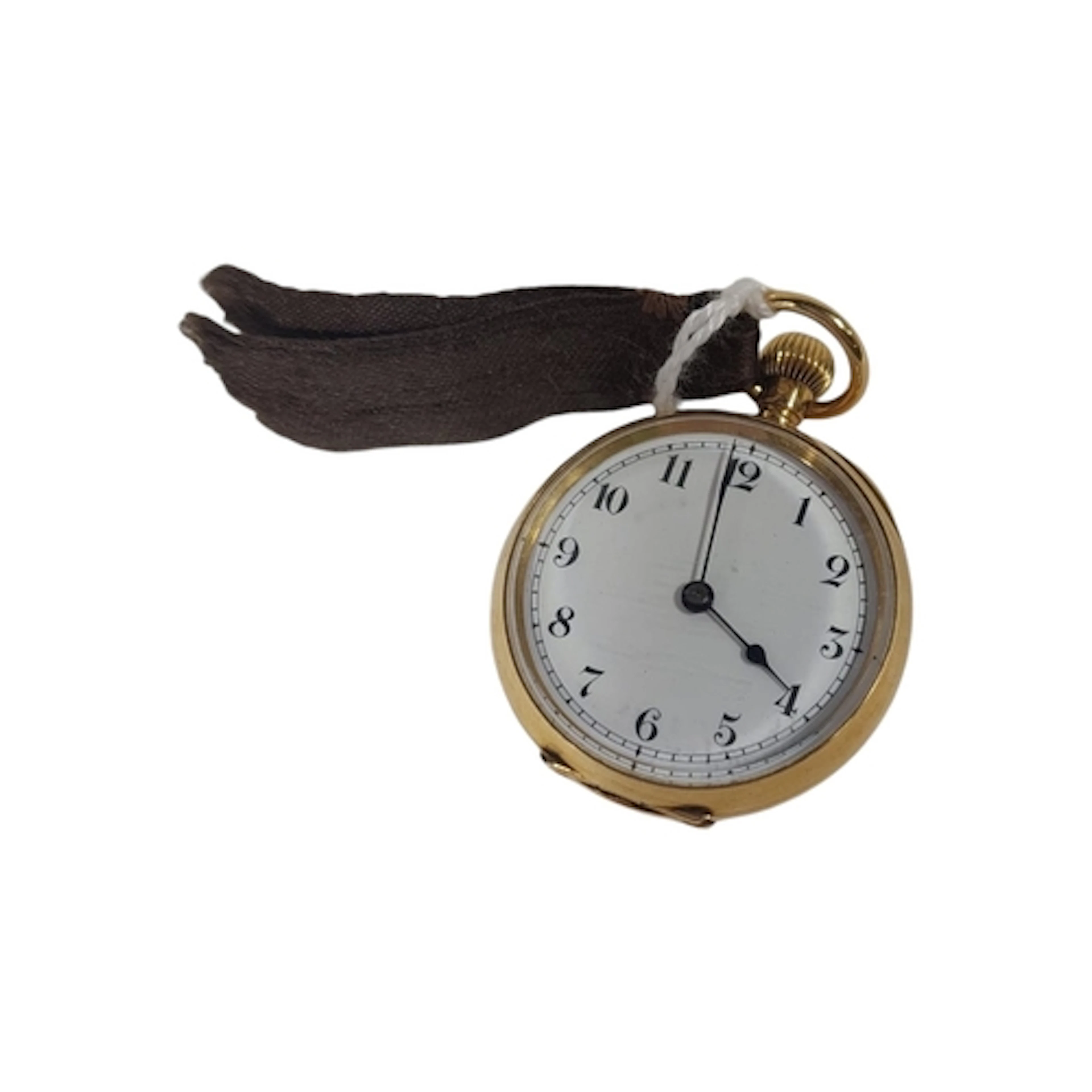 An 18ct gold open-faced fob watch, the white enamelled dial ...