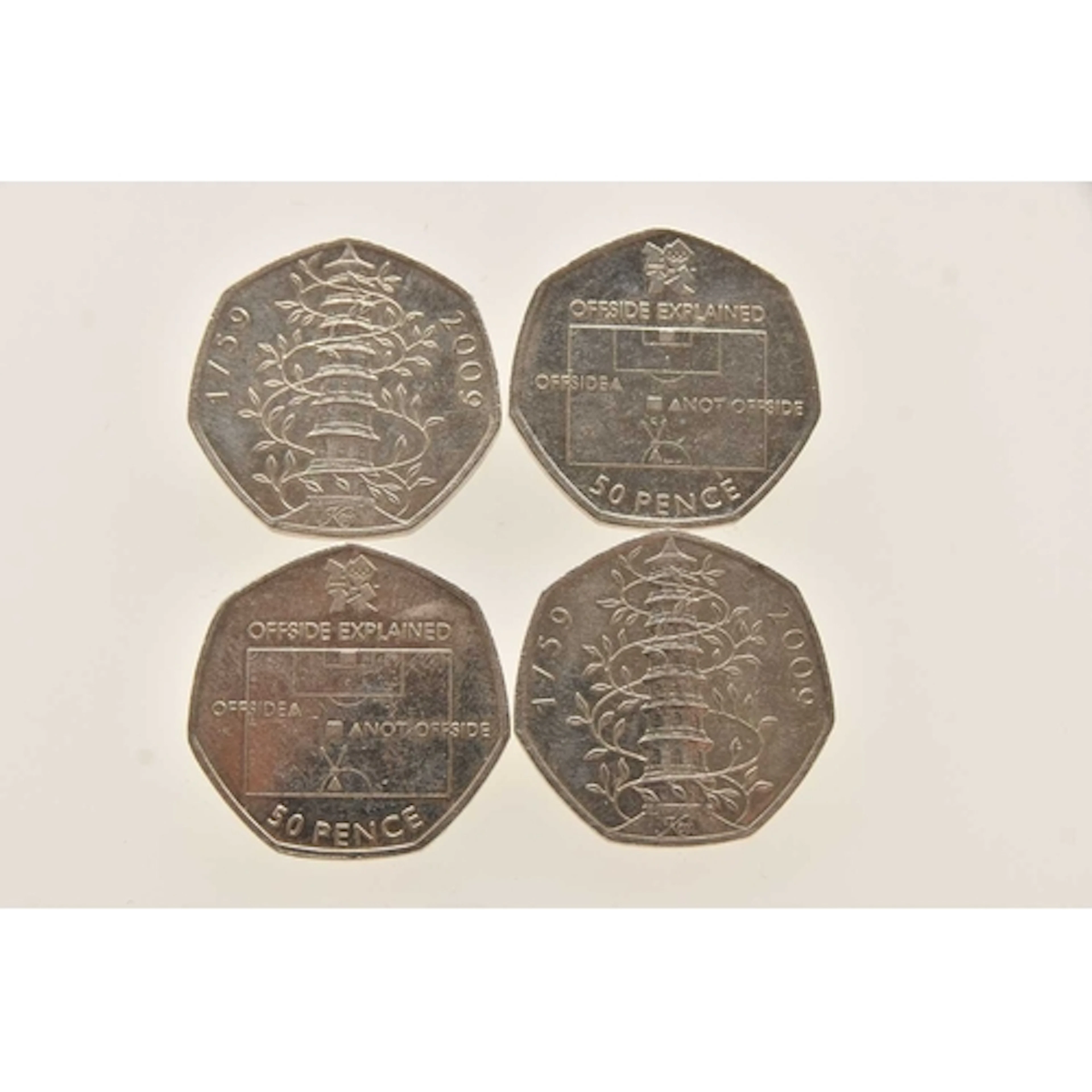 2x 2009 Kew Gardens 50p coins along with 2 x 2011 Football O...