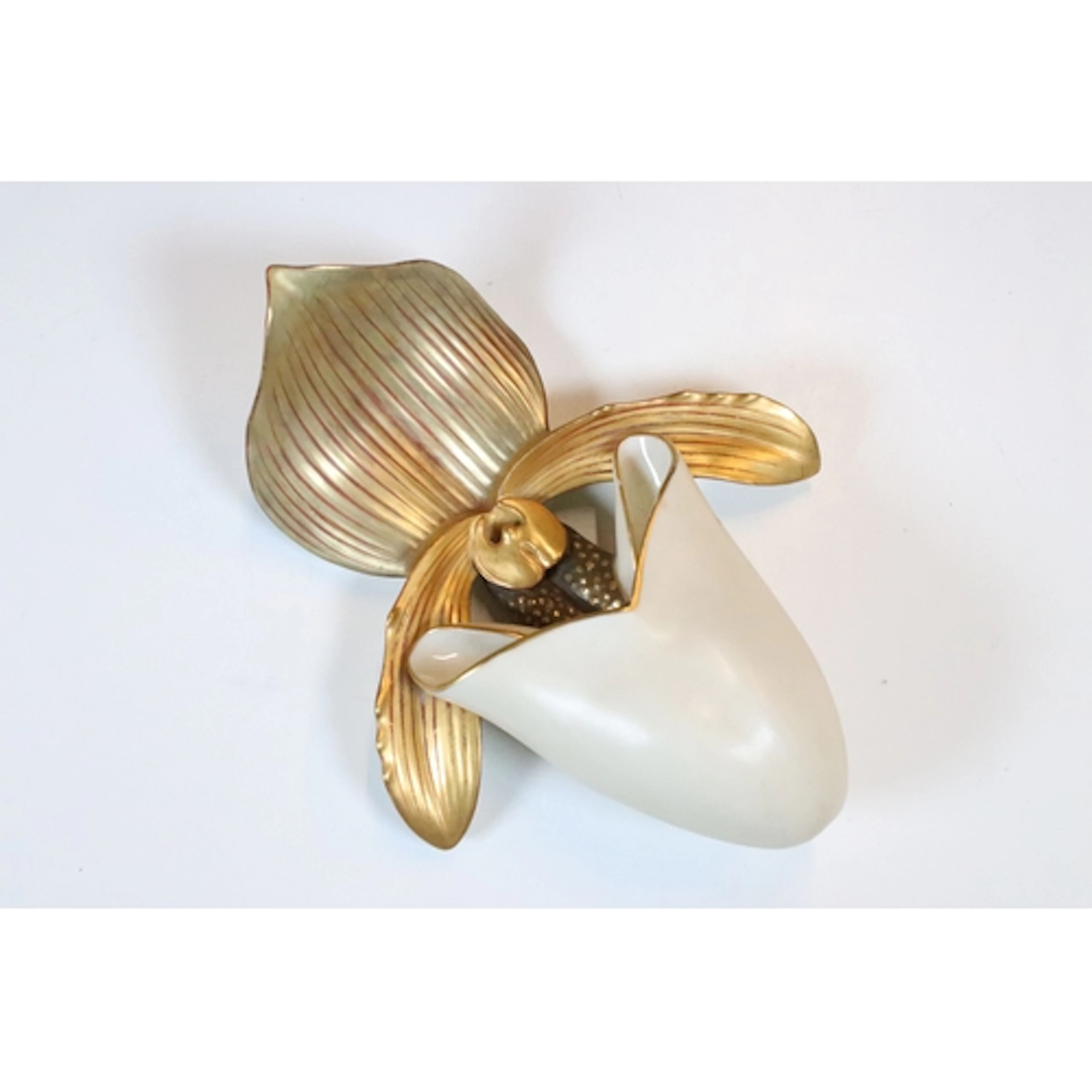 Royal Worcester wall pocket in the form of a orchid, in crea...