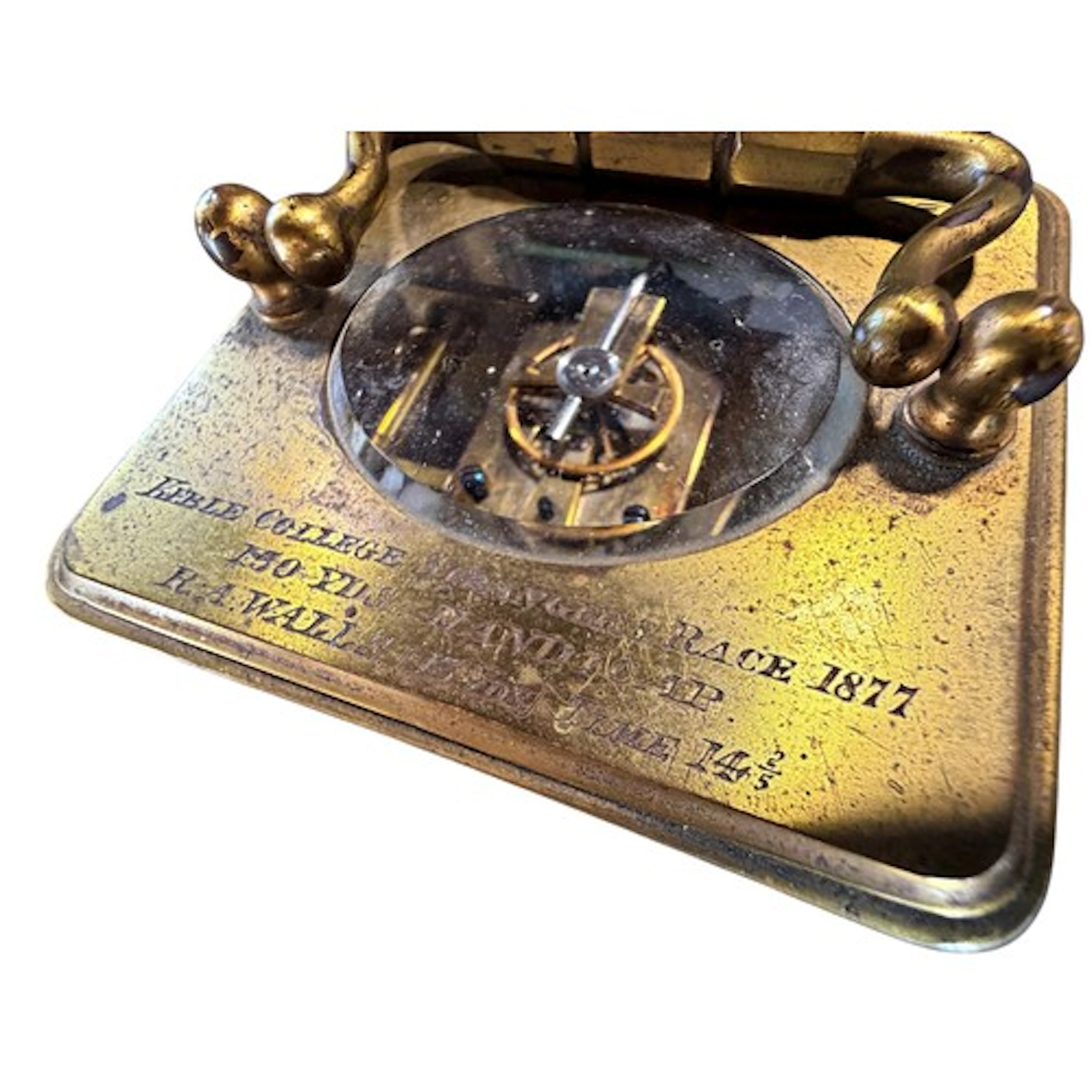 A late 19th century brass carriage timepiece, inscribed 'Keb...
