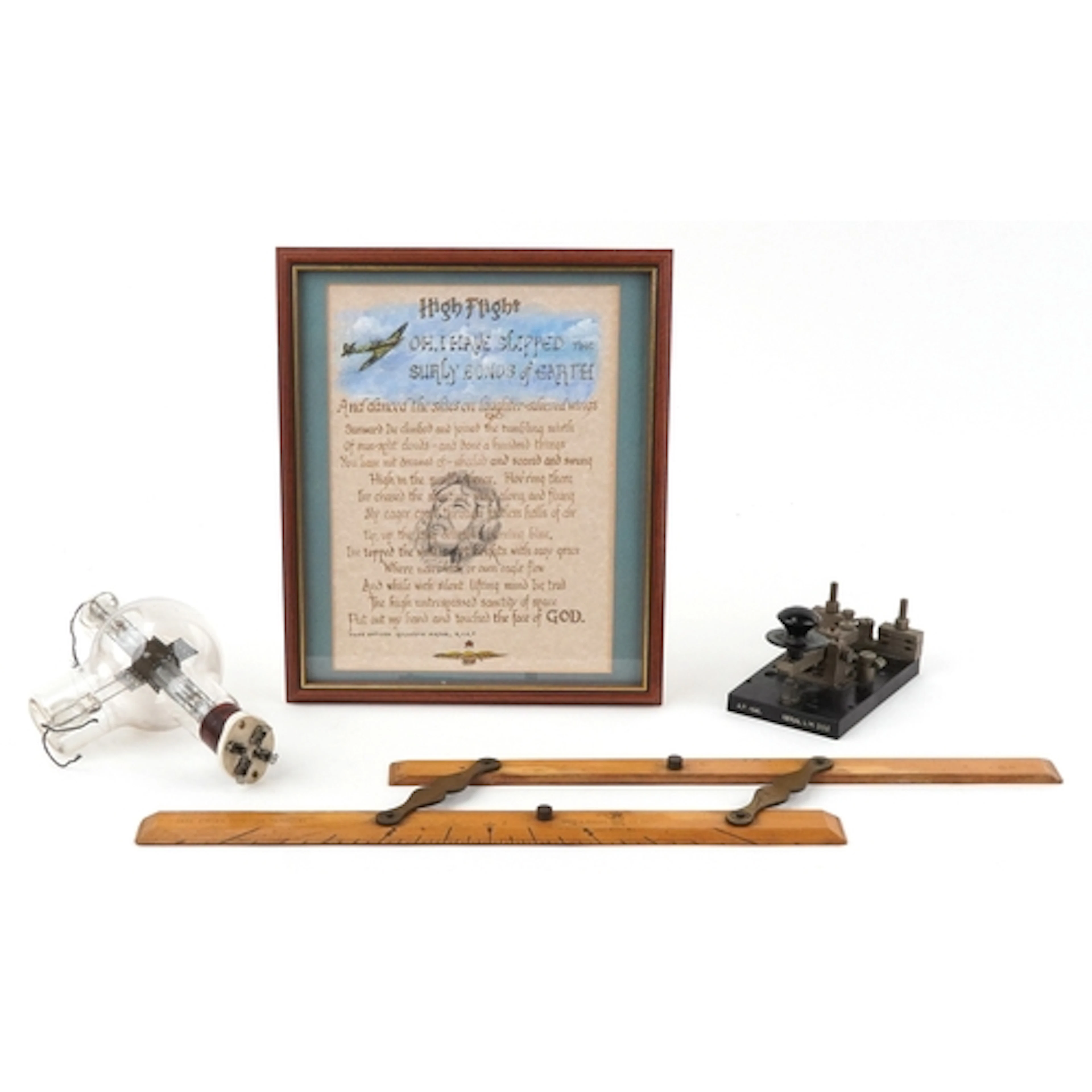 Militaria including Air Ministry ruler, Morse Code machine a...