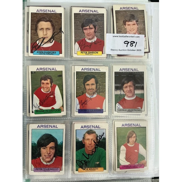 Arsenal 1971 Signed A+BC Football Cards: 11 signed double te...