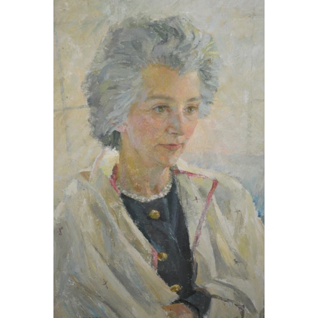 Brenda Moore, 20th Century oil on canvas, portrait of a seat...