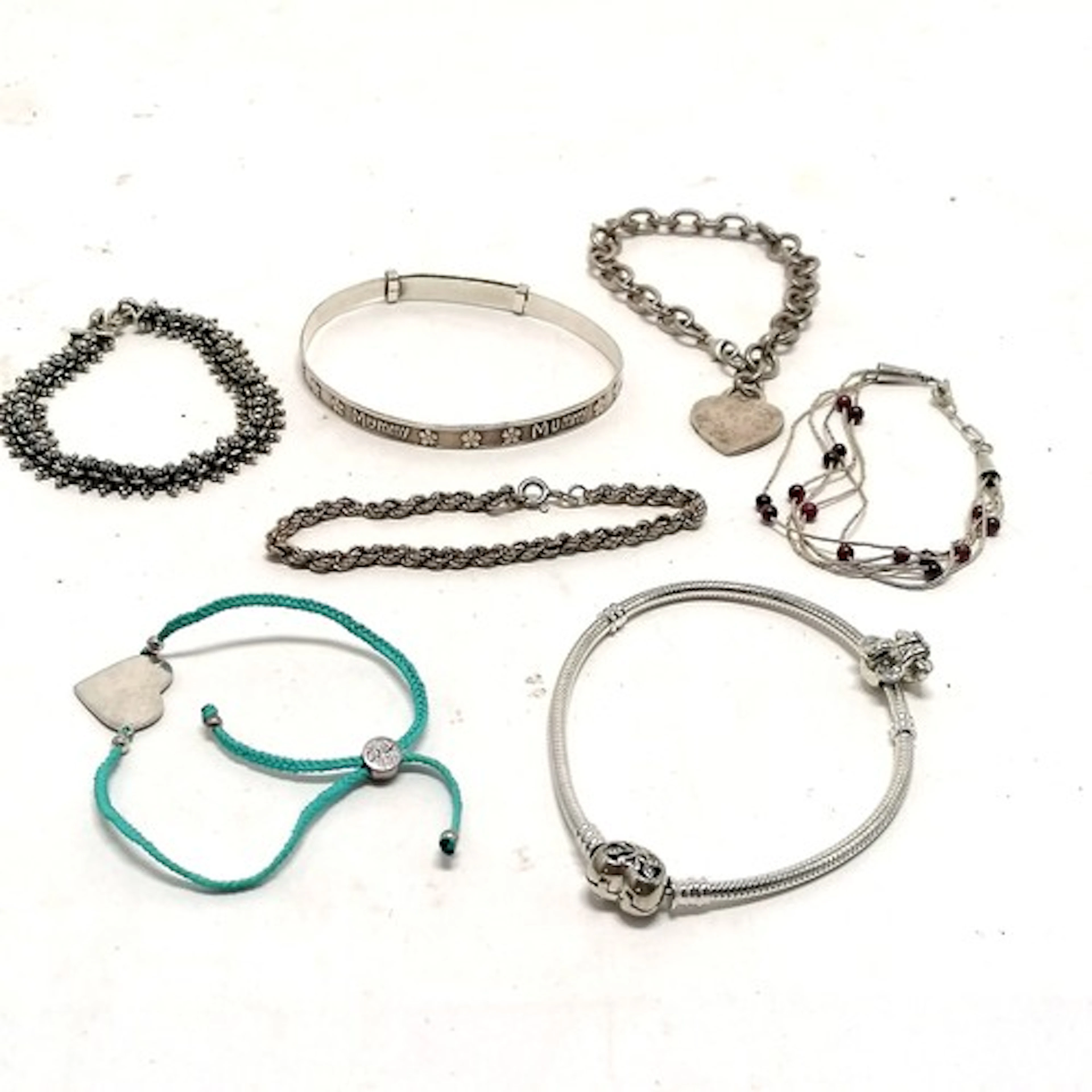 7 x silver bracelets inc Pandora with Dumbo charm, Tiffany s...