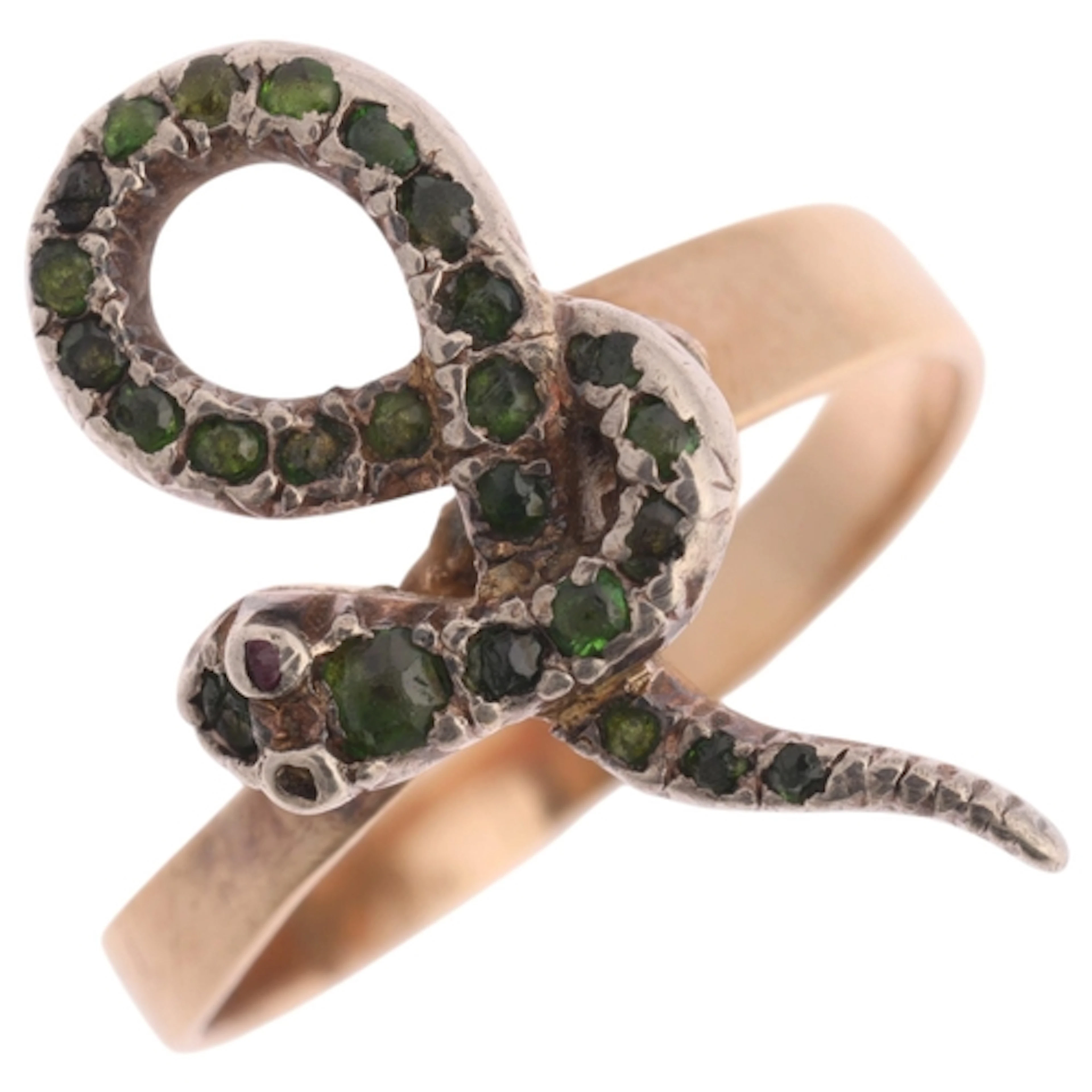 An Antique Victorian gold and silver demantoid garnet ruby s...