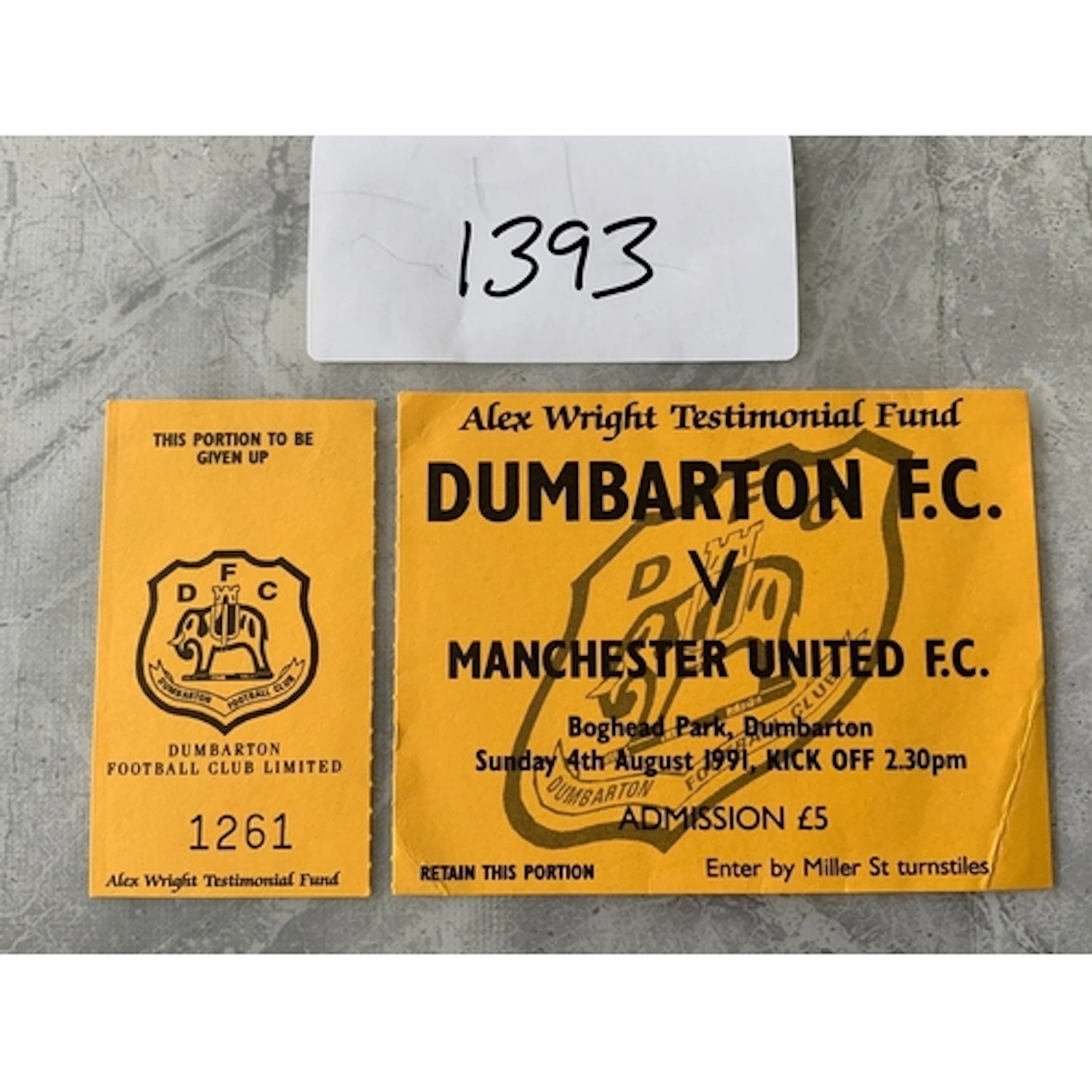 1991 Dumbarton v Manchester United Football Ticket: Testimon...